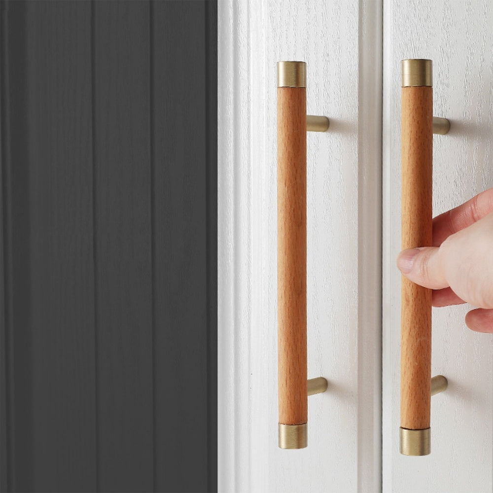Wooden Brushed Brass Handles for Furniture Cabinet Cupboard Door