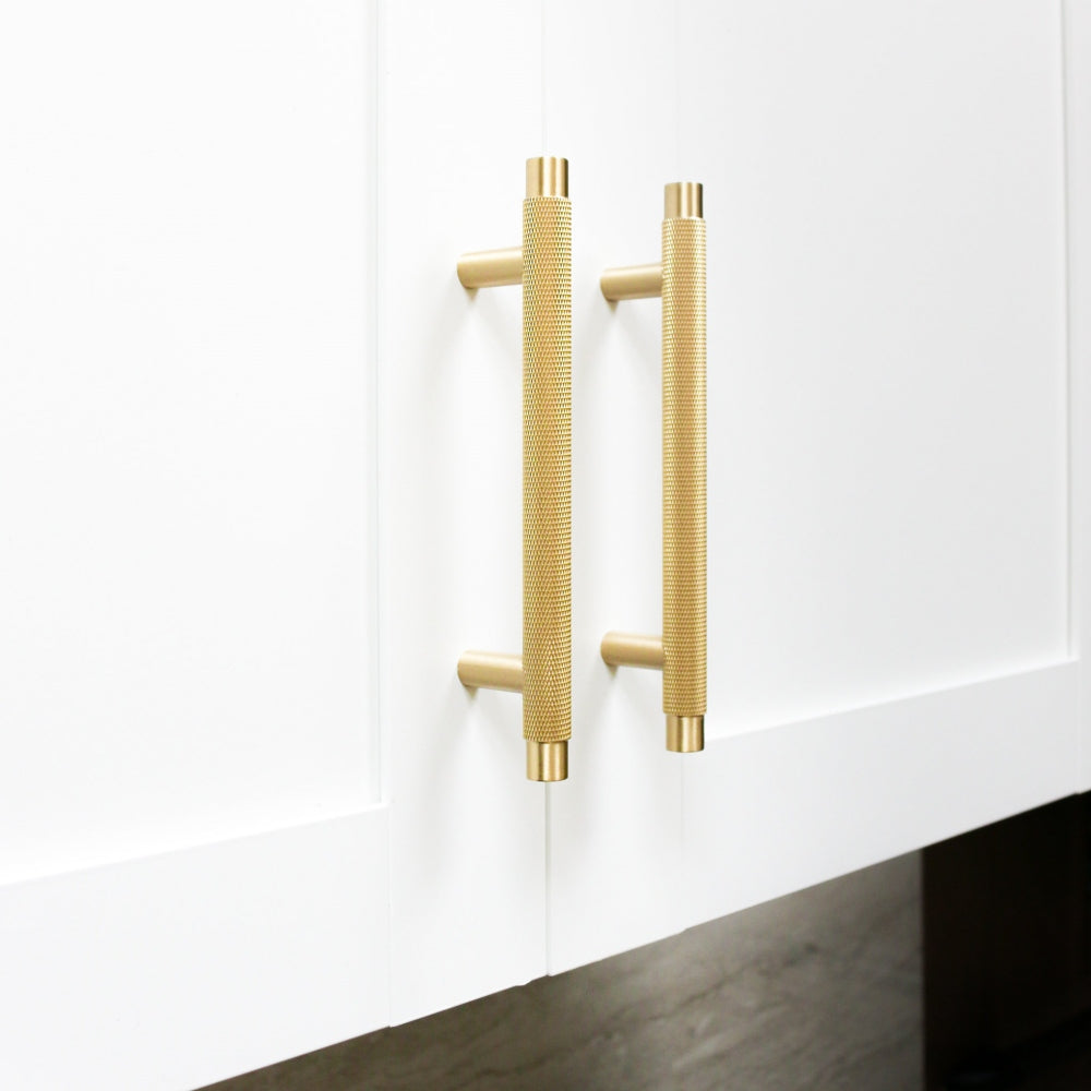 Brass Knurled T-Bar Cabinet Drawer Handles