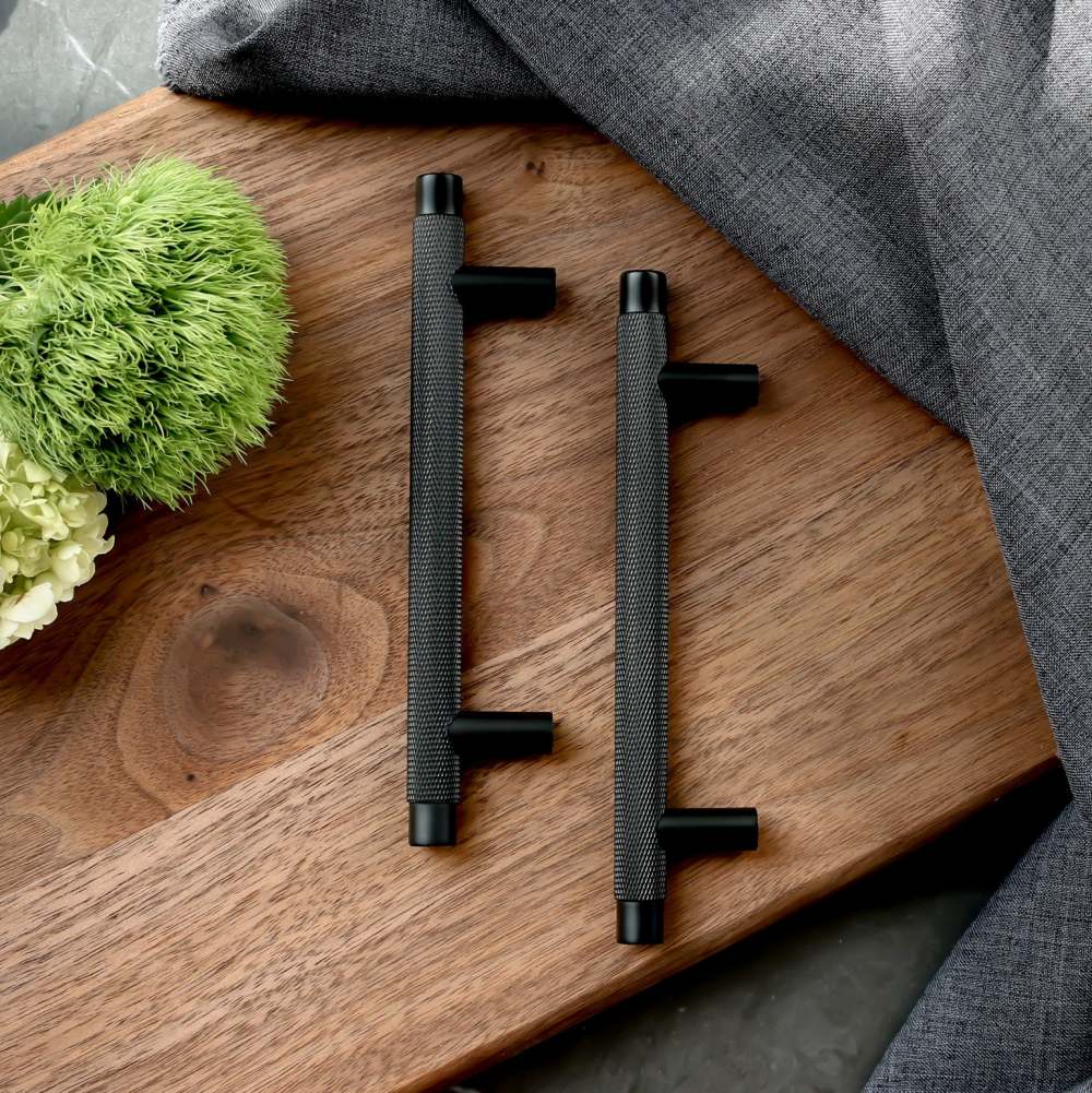 Brass Knurled T-Bar Cabinet Drawer Handles