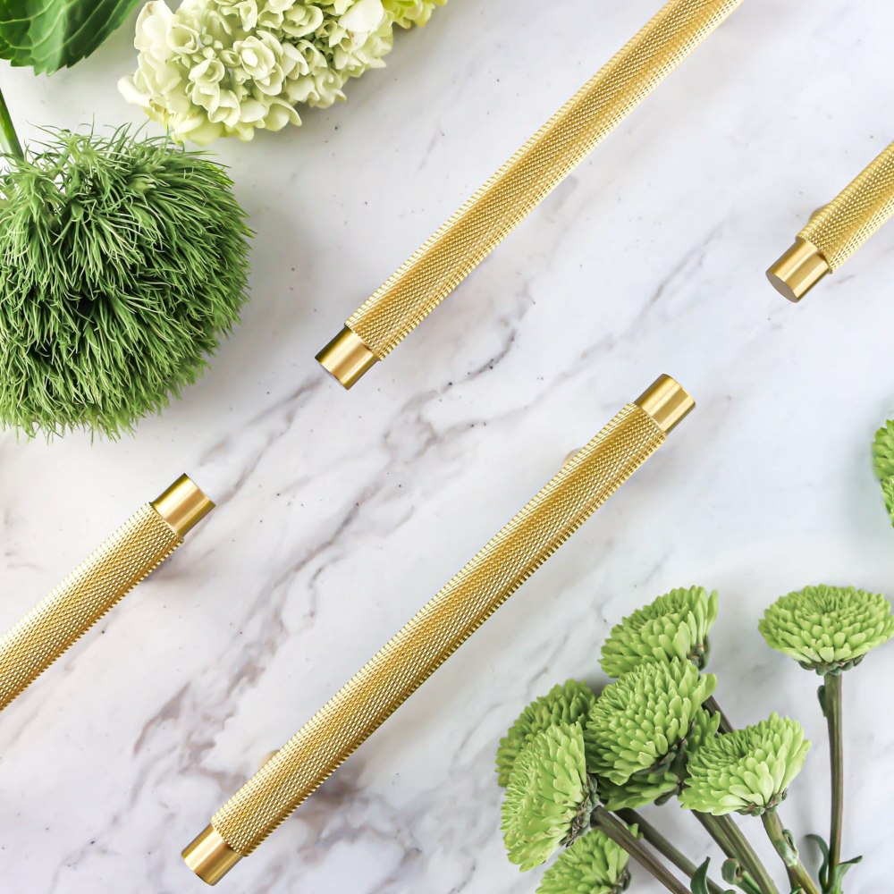 Brass Knurled T-Bar Cabinet Drawer Handles
