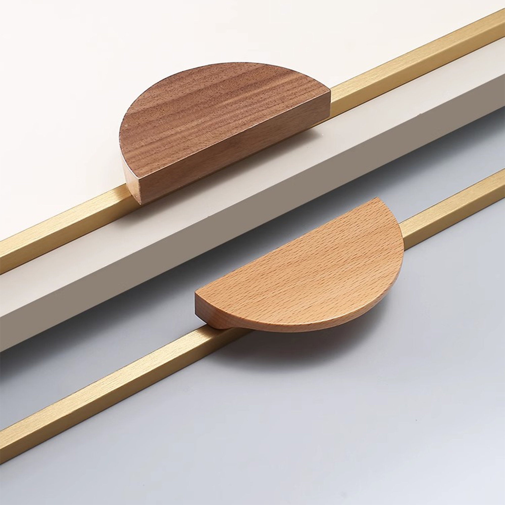 A Pair of Semicircle Wooden Natural Walnut Wardrobe Pulls
