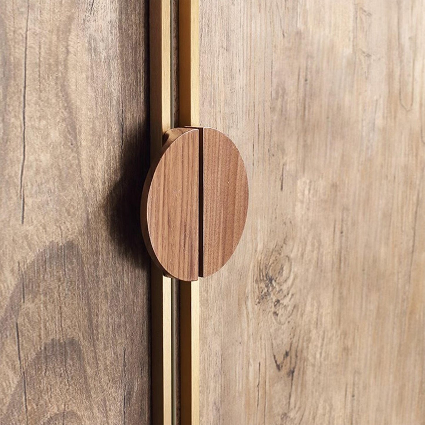 A Pair of Semicircle Wooden Natural Walnut Wardrobe Pulls
