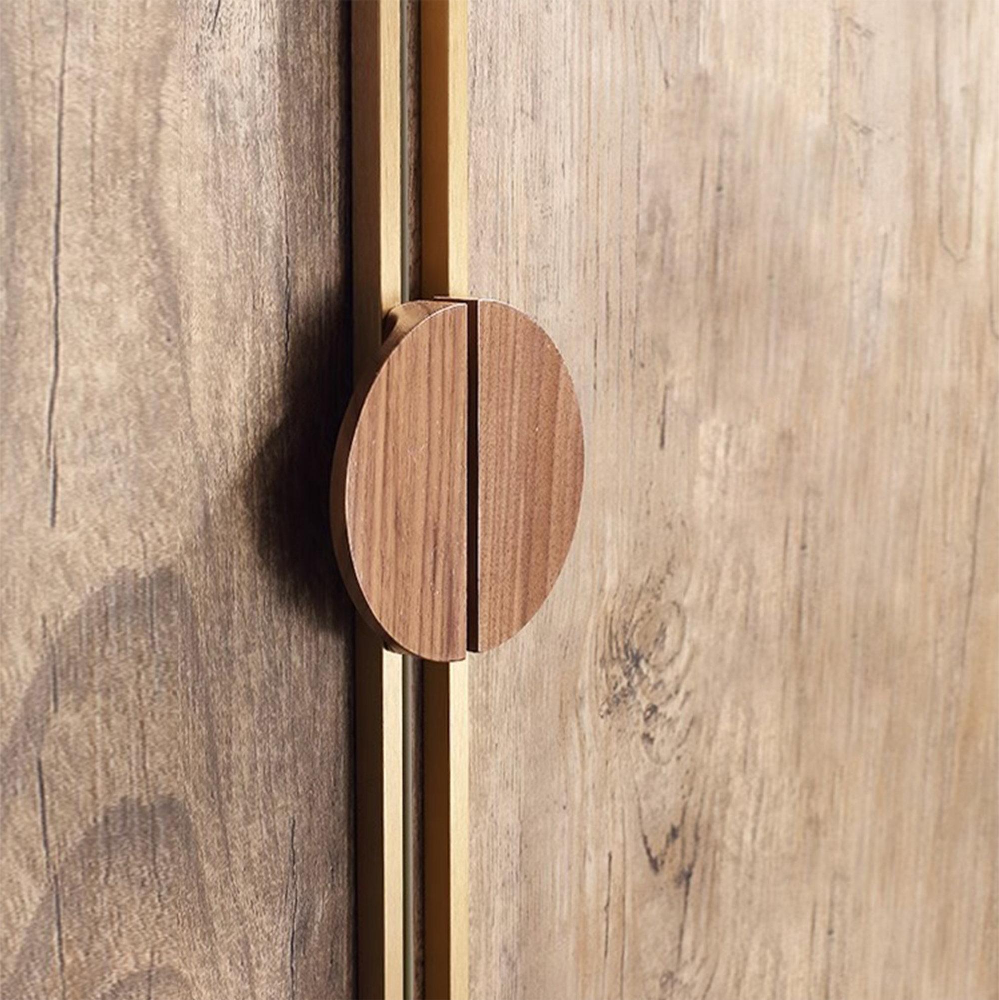 A Pair of Semicircle Wooden Natural Walnut Wardrobe Pulls