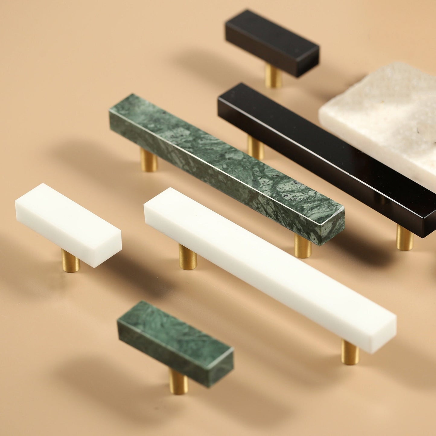 Nordic Light Luxury Marble Brass Square Cabinet Handles