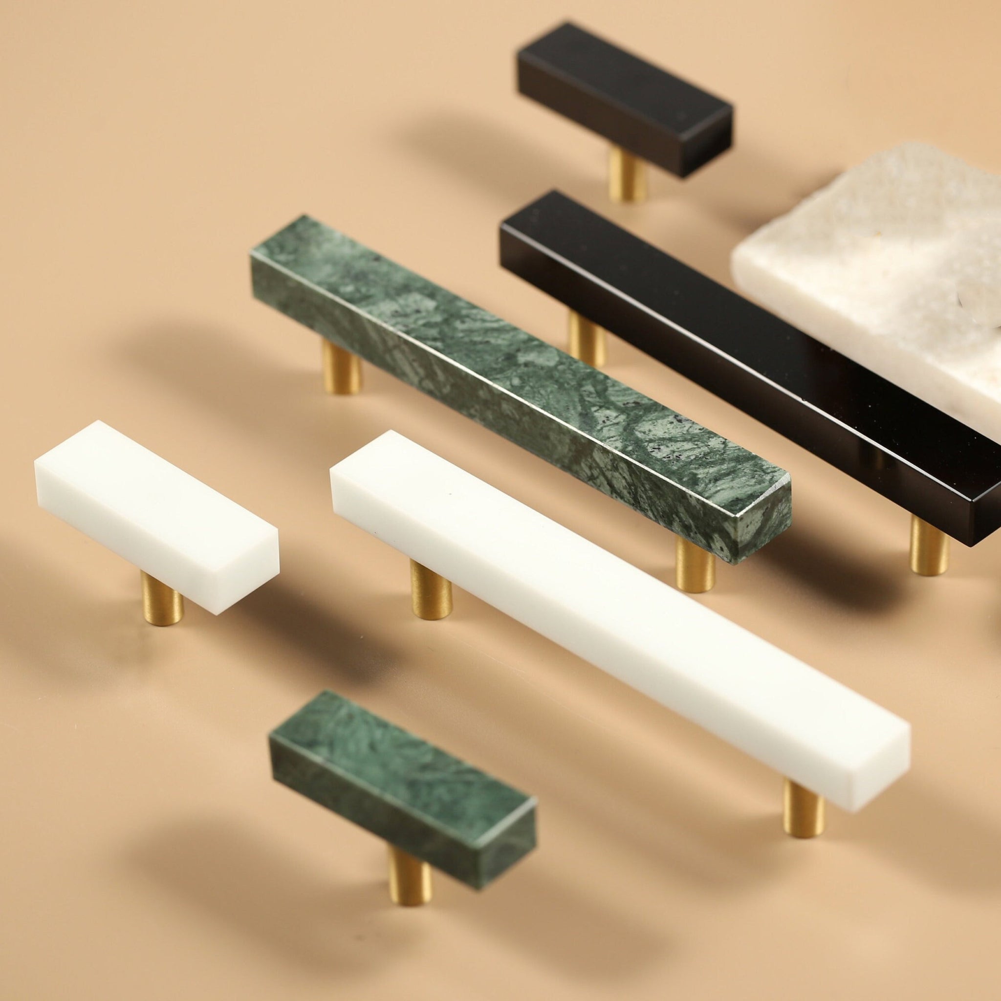Nordic Light Luxury Marble Brass Square Cabinet Handles