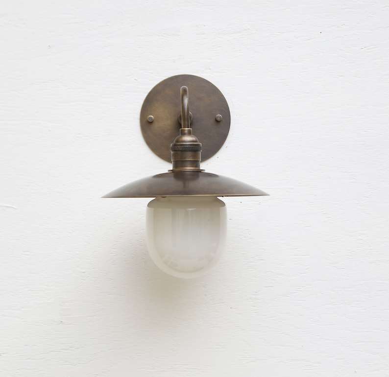 Industrial Milk White Glass Shade Solid Brass Wall Sconce