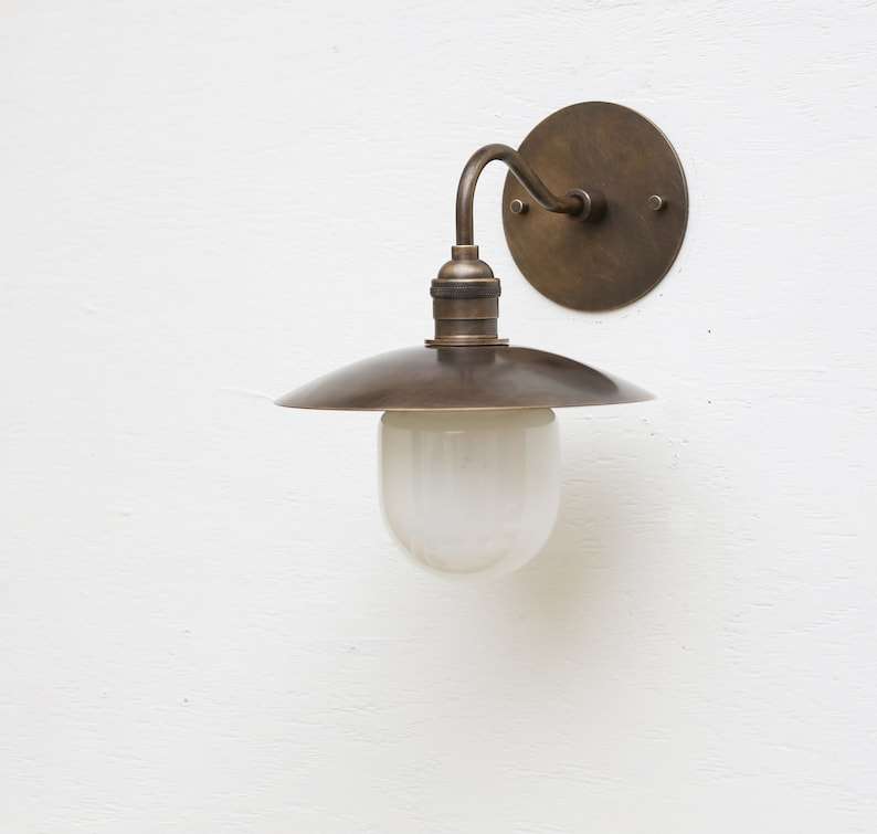 Industrial Milk White Glass Shade Solid Brass Wall Sconce