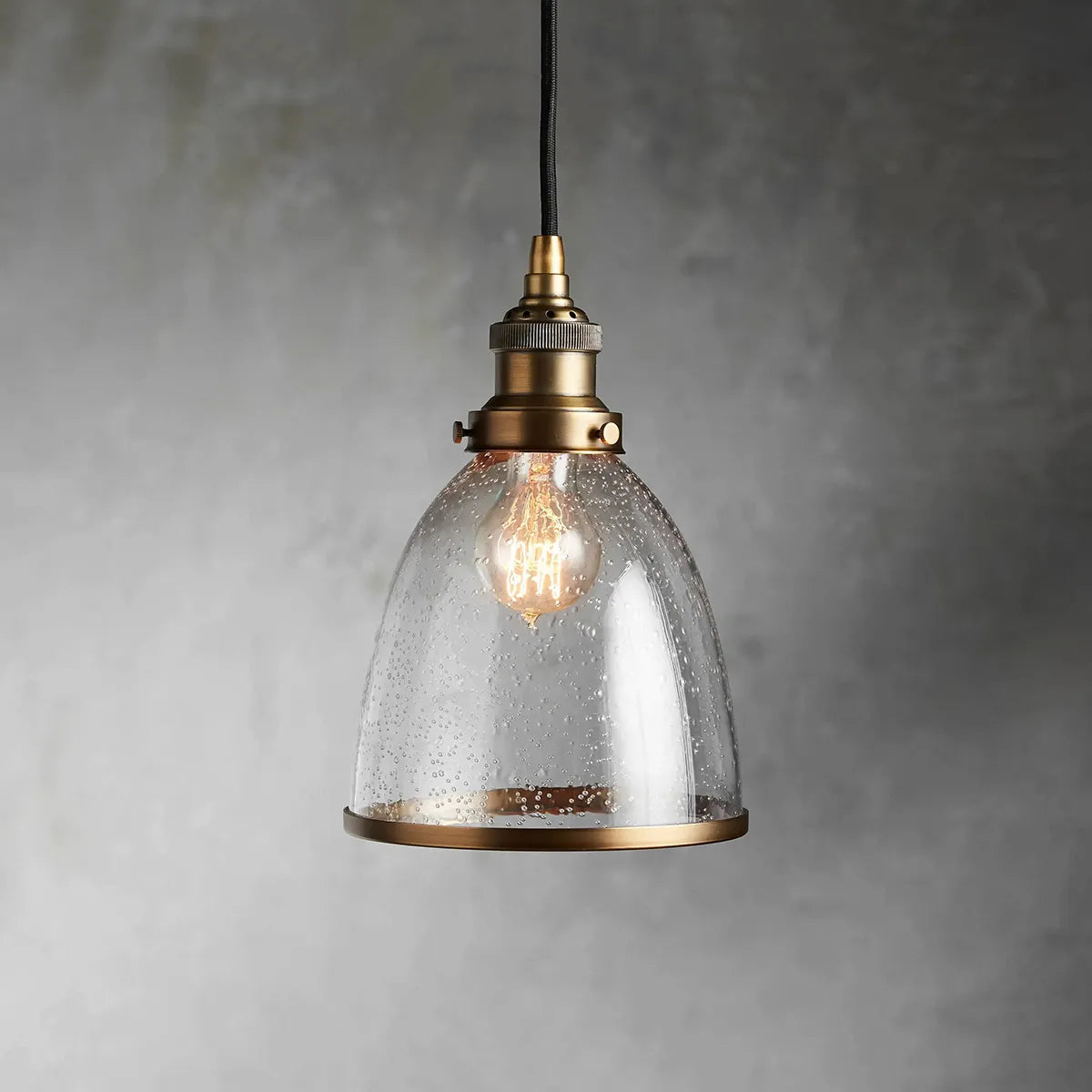 Industrial Cloche Pendant Light in Antiqued Brass