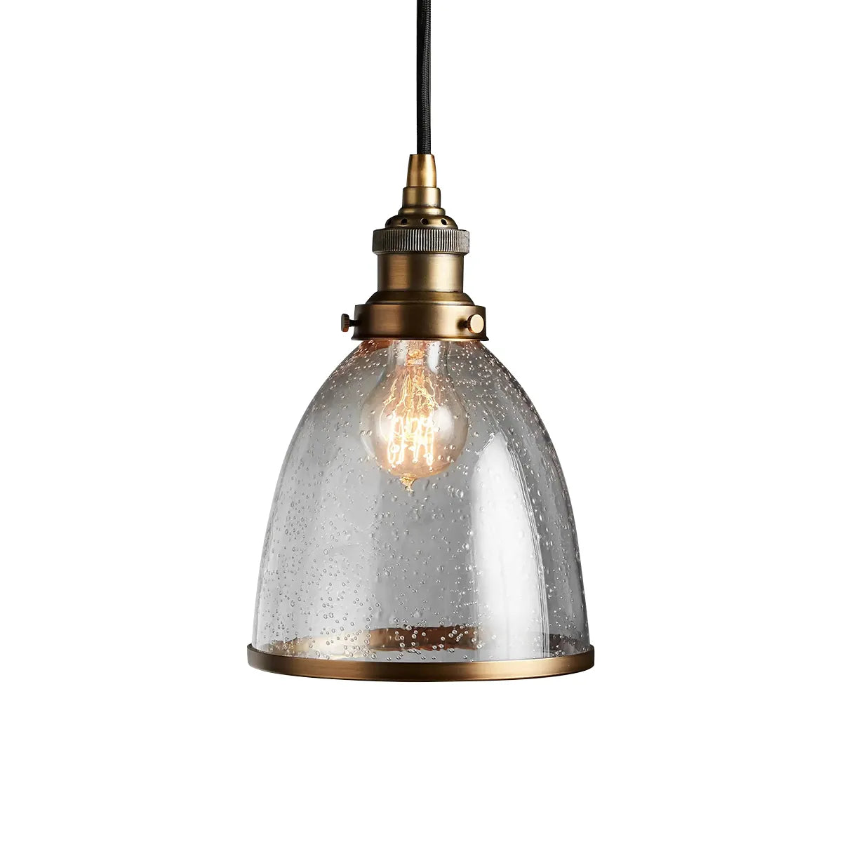 Industrial Cloche Pendant Light in Antiqued Brass