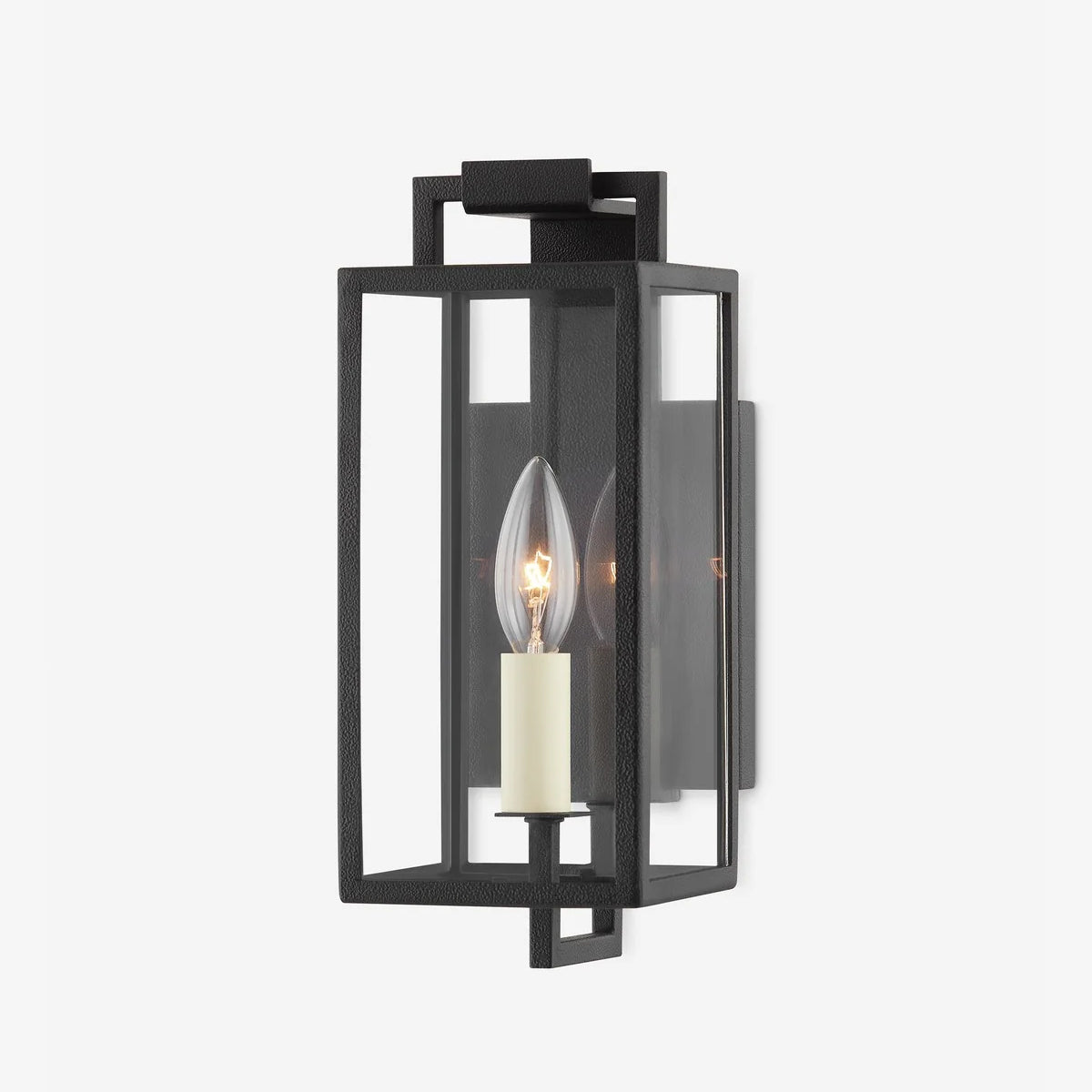 Judy Forged Iron Clear Glass Indoor Outdoor Lantern Sconce