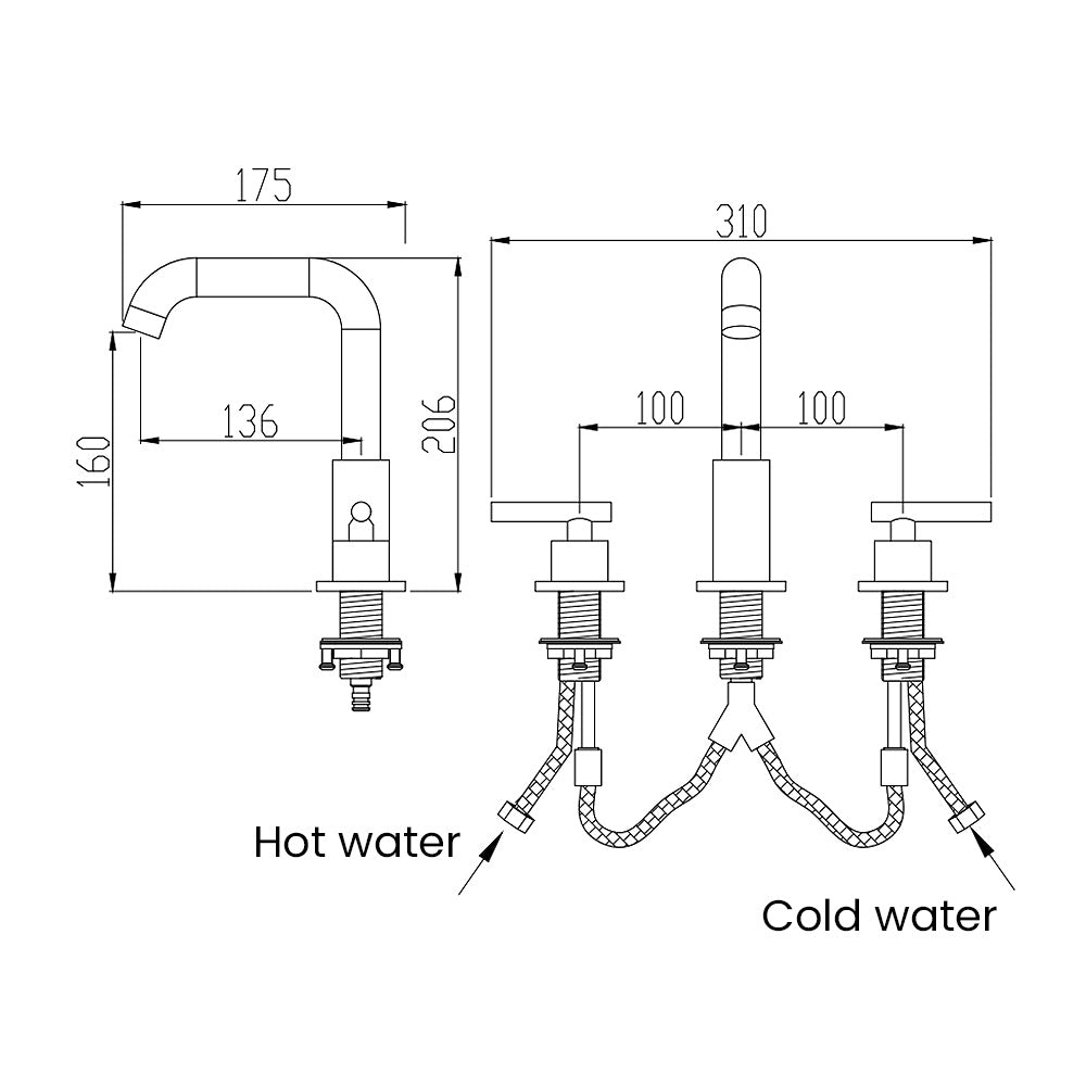 2 Handles 3-Hole Brass Bathroom Faucet