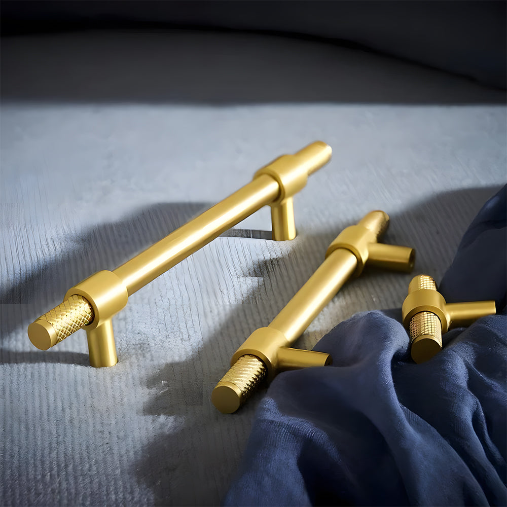 Solid Brass Knurled Kitchen T-Bar Cabinet Pulls