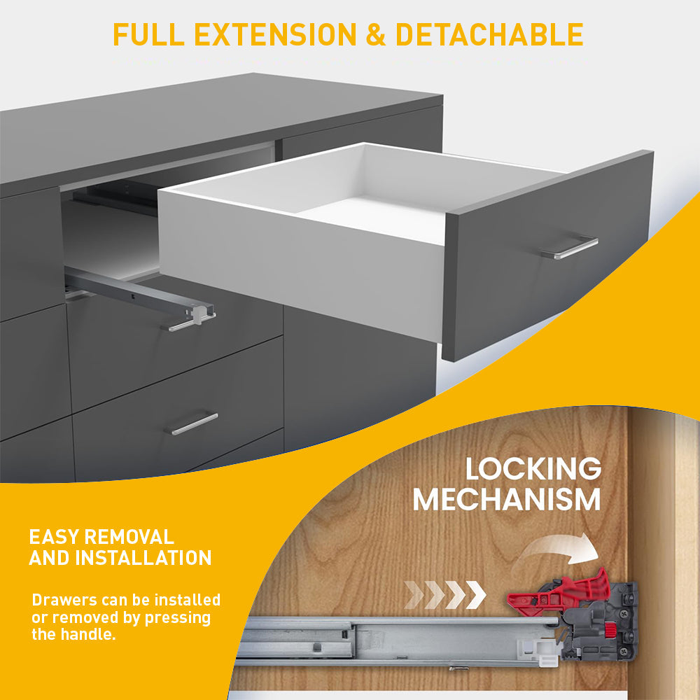 Undermount Soft Close Silver Drawer Slides with Rear mounting Bracket and Locking Devices