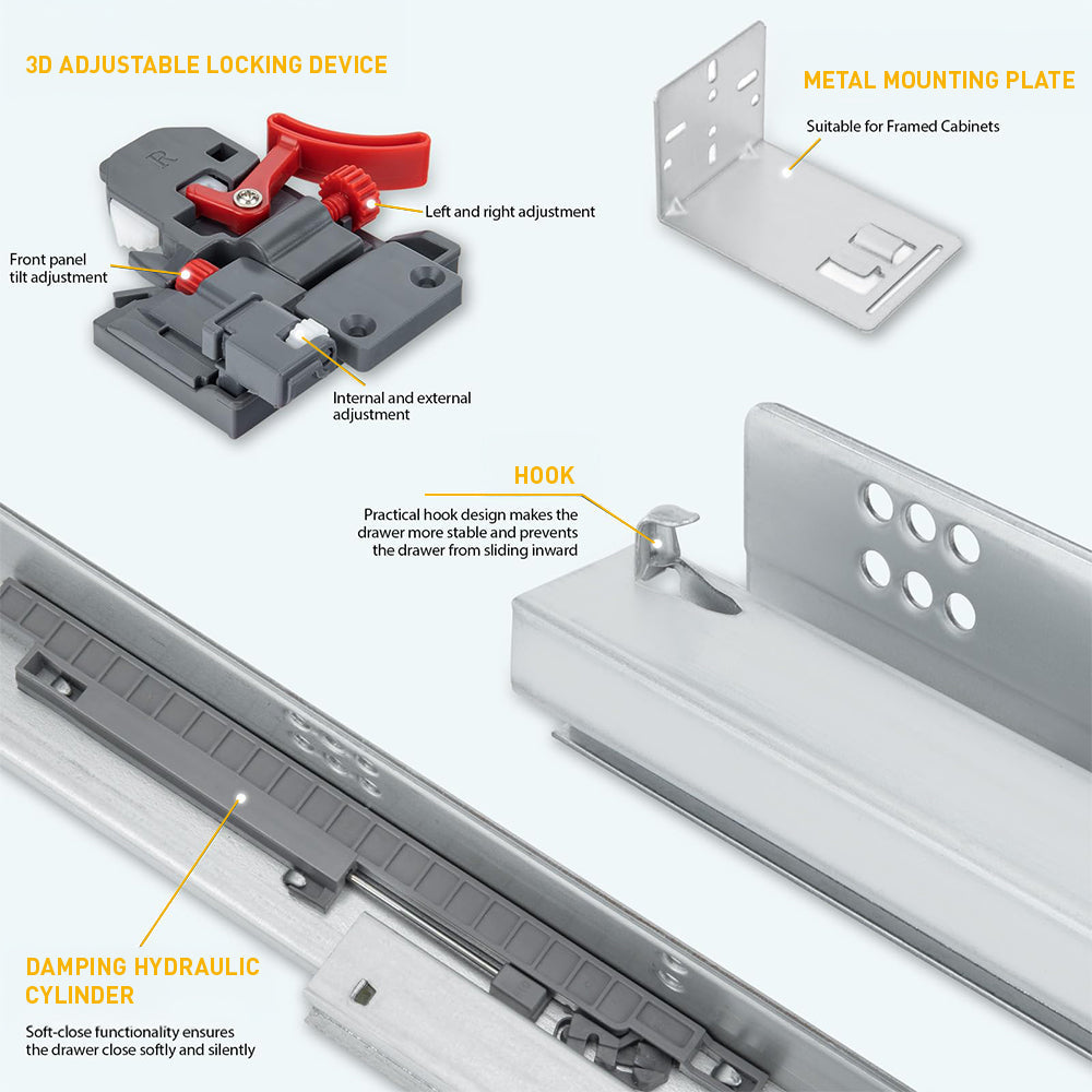 Silver Soft Close Undermount Slides Drawer Slides