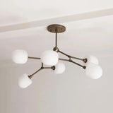 Medieval Brass Sputnik Chandelier with Minimalist Off-White Lampshades - View 4