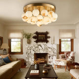 Modern Alabaster Bubble Globe Ceiling Light with Brass Finish, Flush Mount - View 3