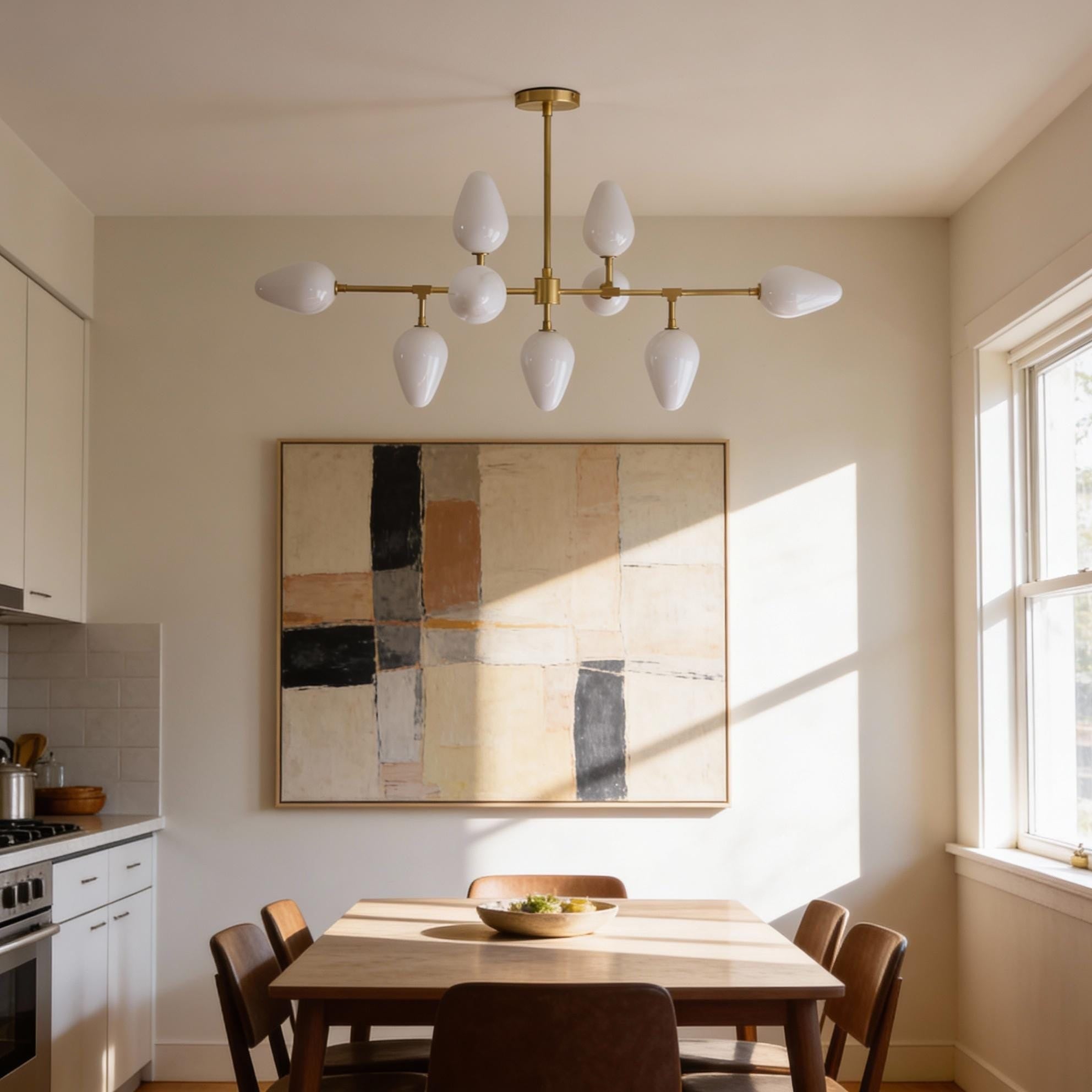 Nine-Light Brass Branch Chandelier