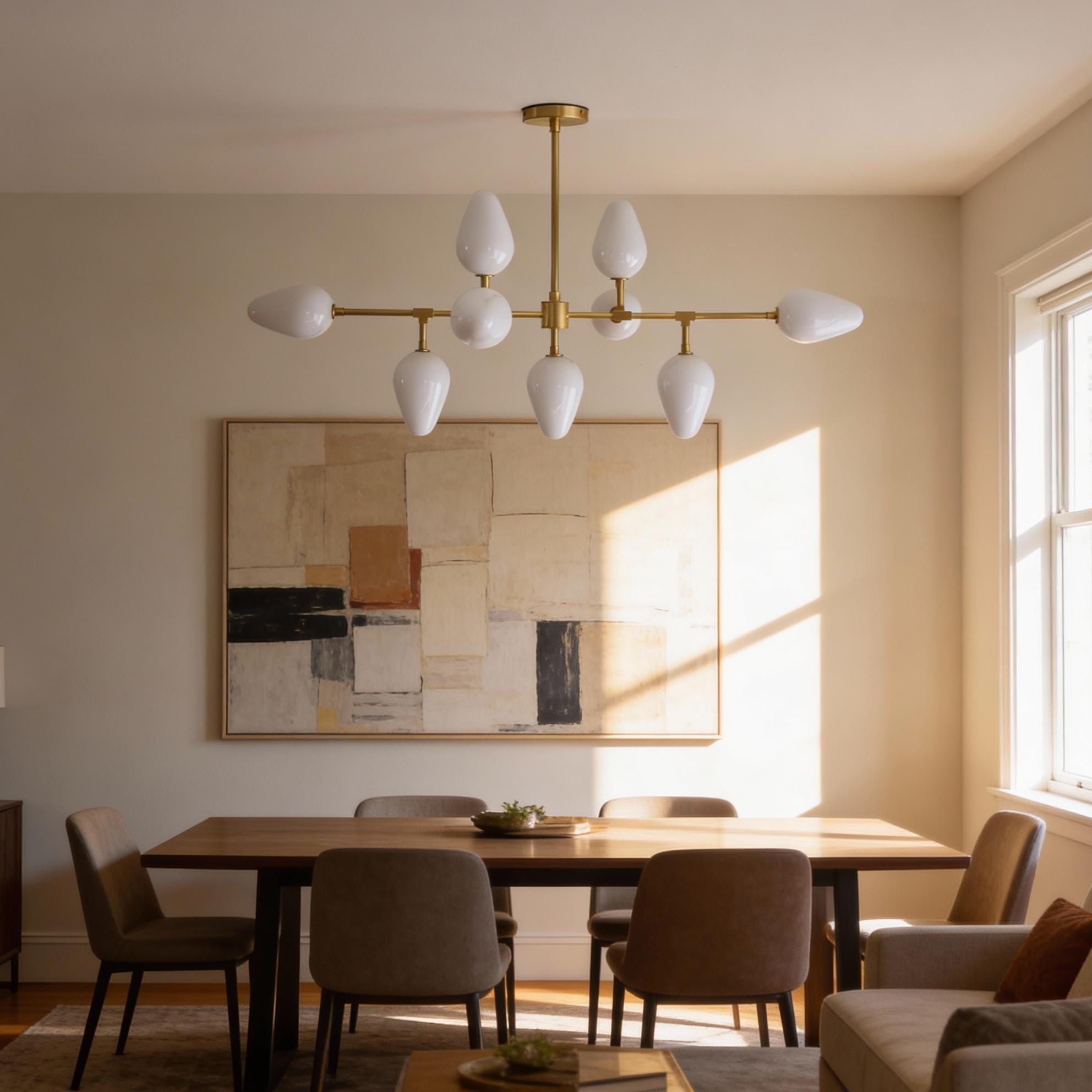 Nine-Light Brass Branch Chandelier