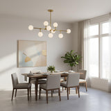 Nine-Light Brass Branch Chandelier with Ribbed Opal Globes