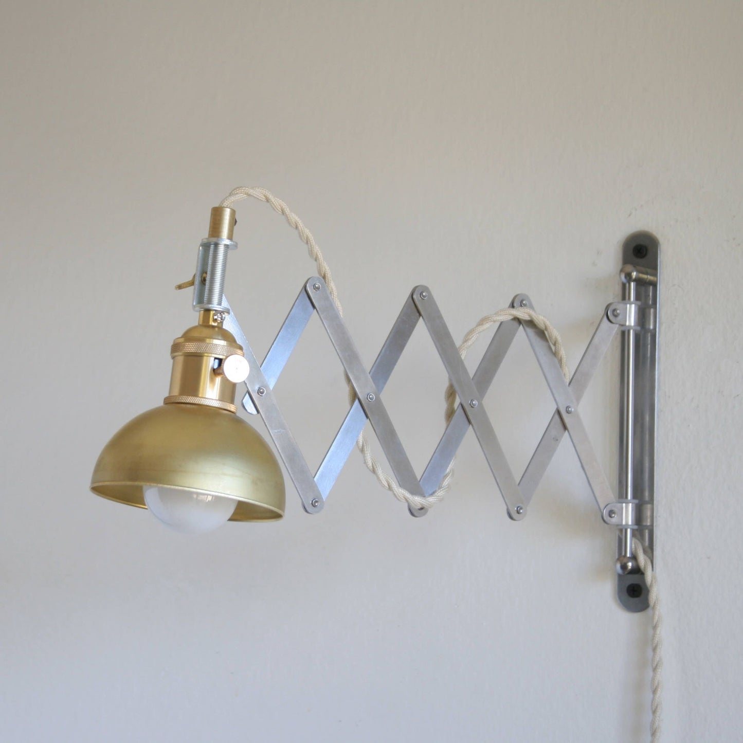 One-Light Accordion Scissor Wall Lamp with Brass Dome Shade