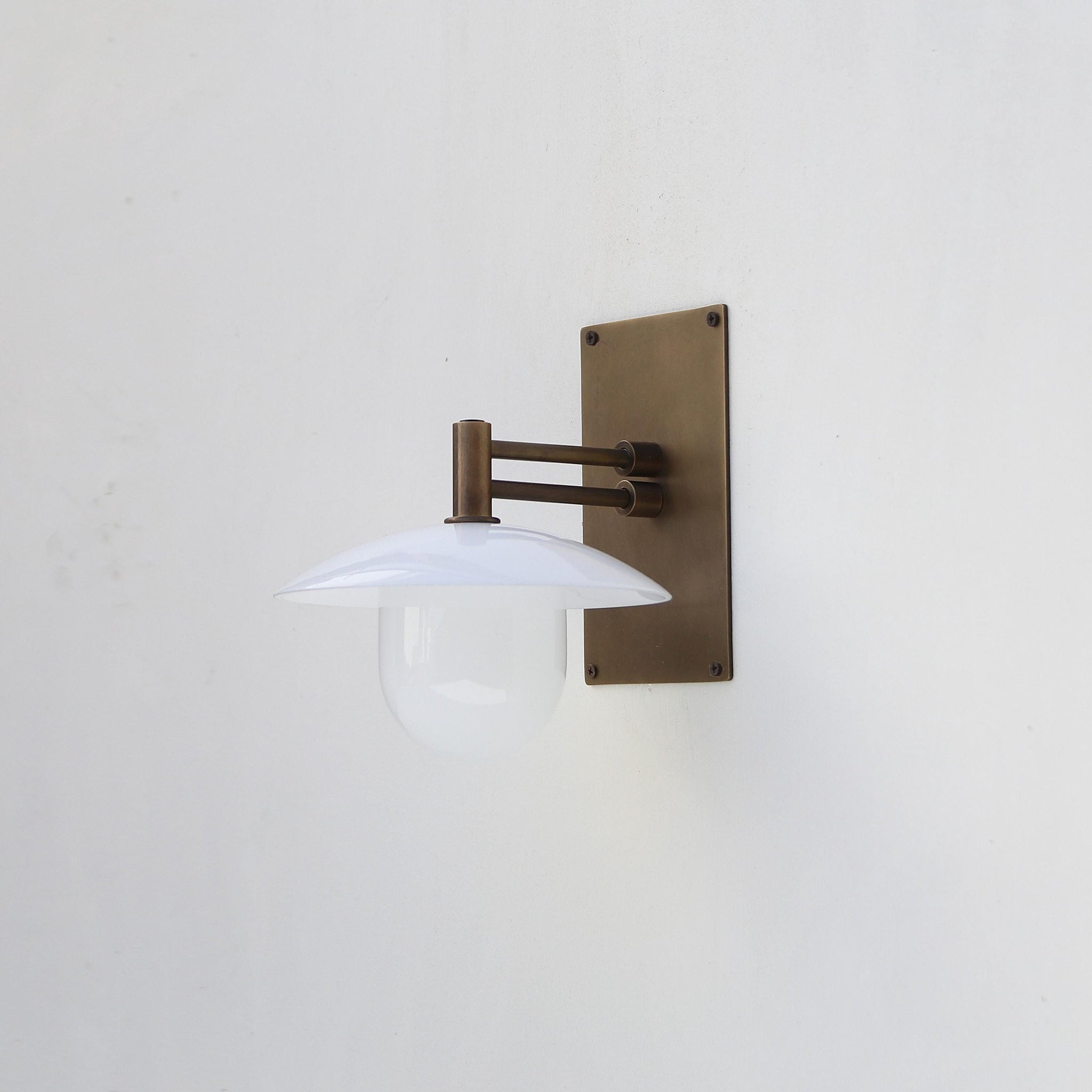 One-Light Adjustable-Arm Wall Sconce with Opal Cone Shade