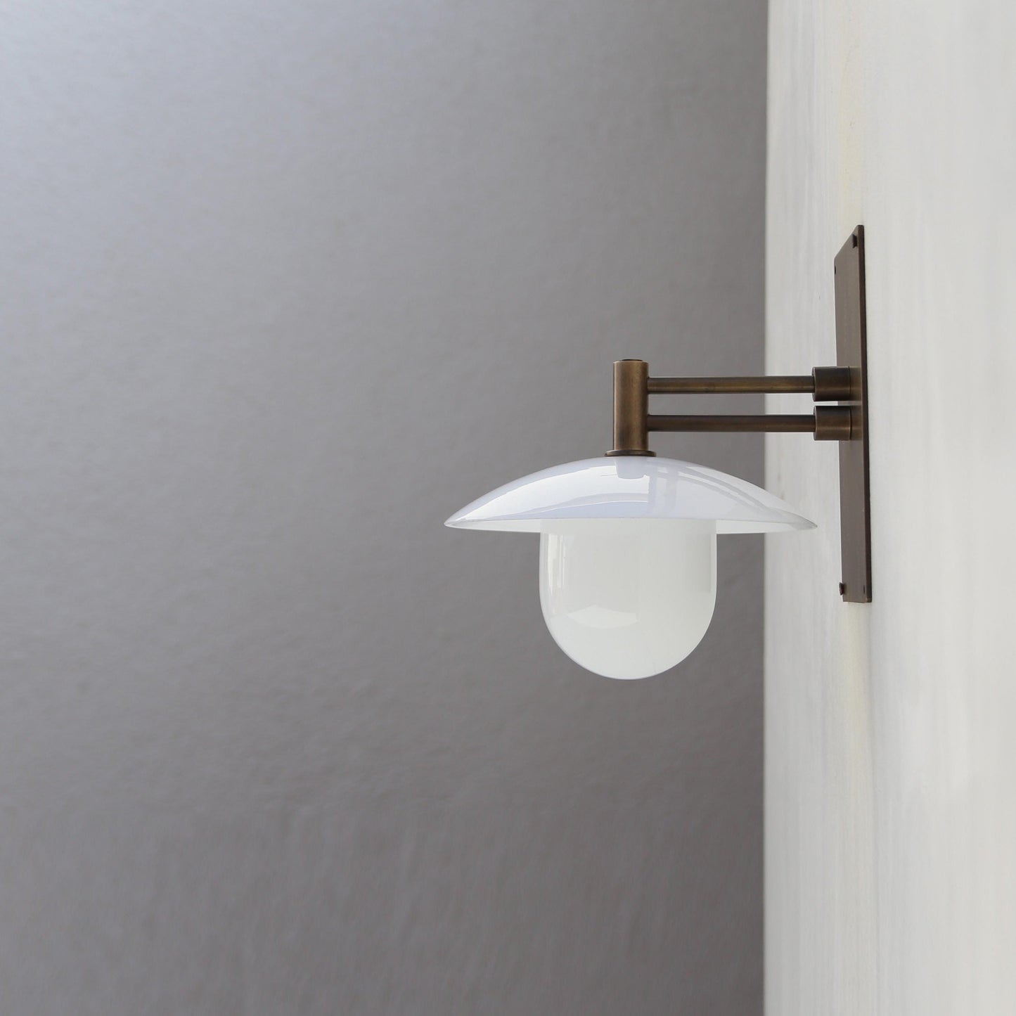One-Light Adjustable-Arm Wall Sconce with Opal Cone Shade