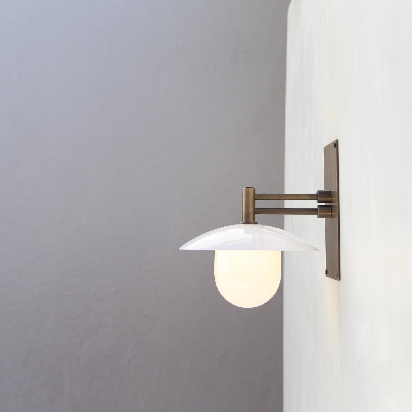 One-Light Adjustable-Arm Wall Sconce with Opal Cone Shade