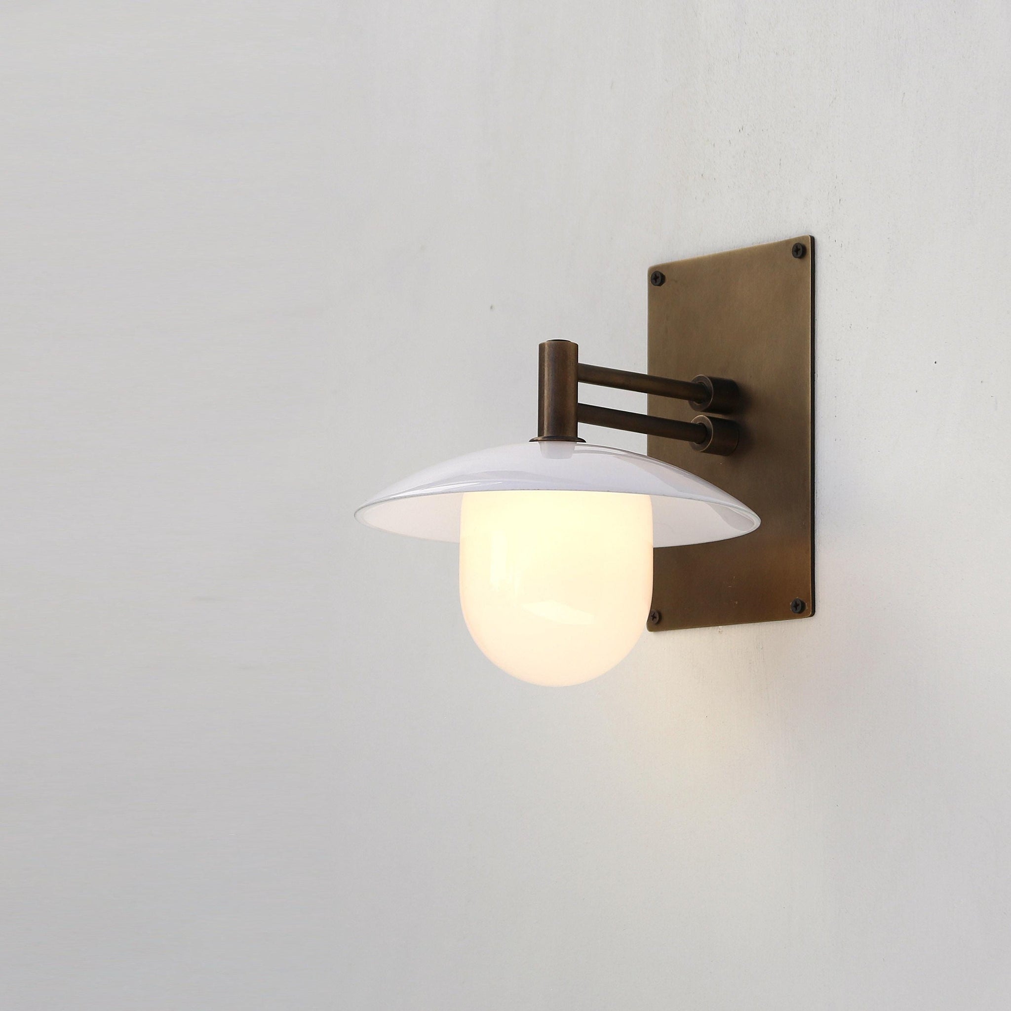 One-Light Adjustable-Arm Wall Sconce with Opal Cone Shade