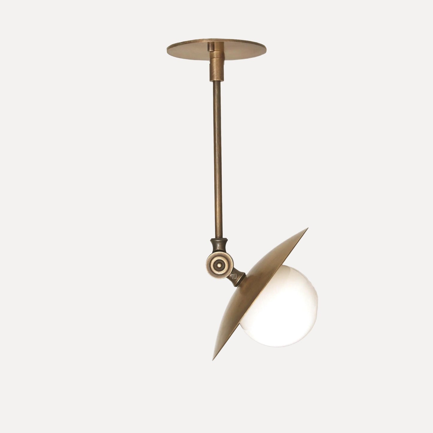 One-Light Adjustable Brass Saucer Ceiling Light with Opal Globe