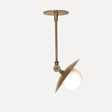 One-Light Adjustable Brass Saucer Ceiling Light with Opal Globe