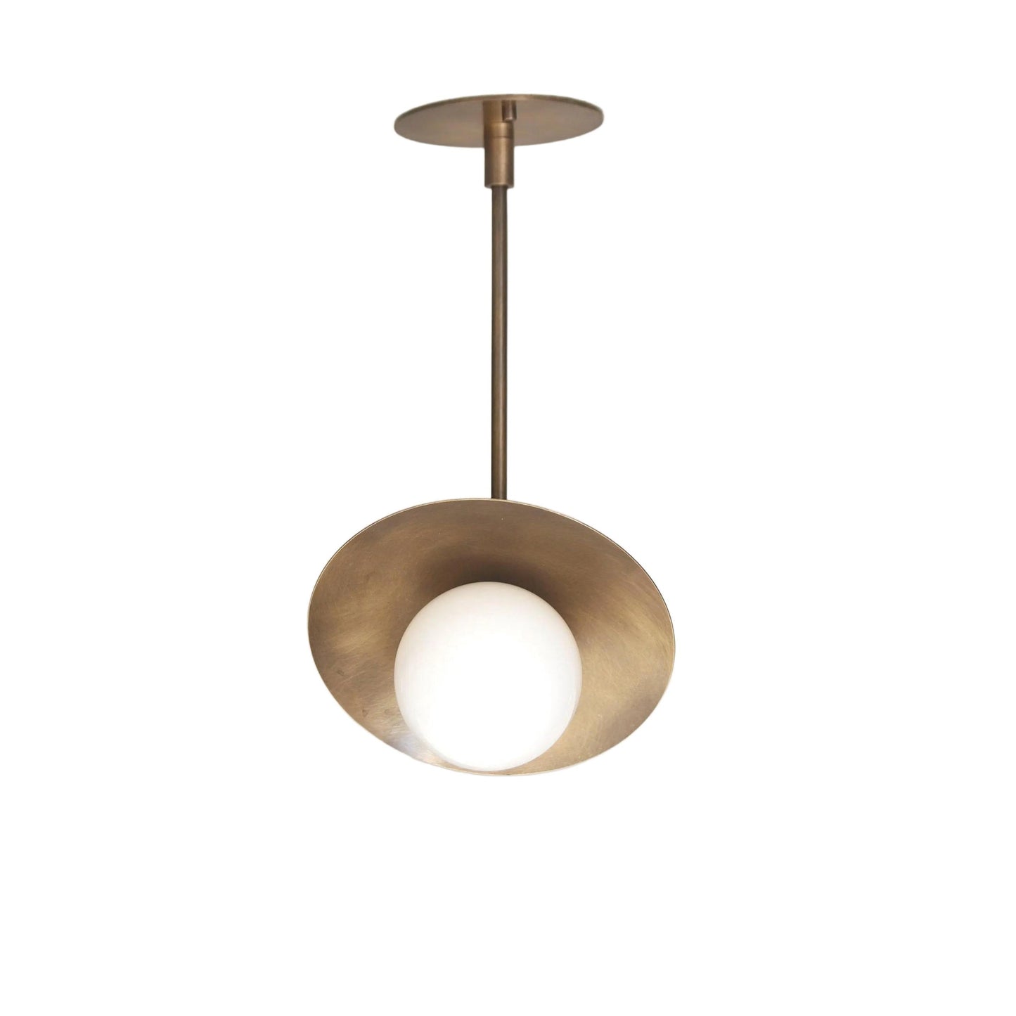 One-Light Adjustable Brass Saucer Ceiling Light with Opal Globe