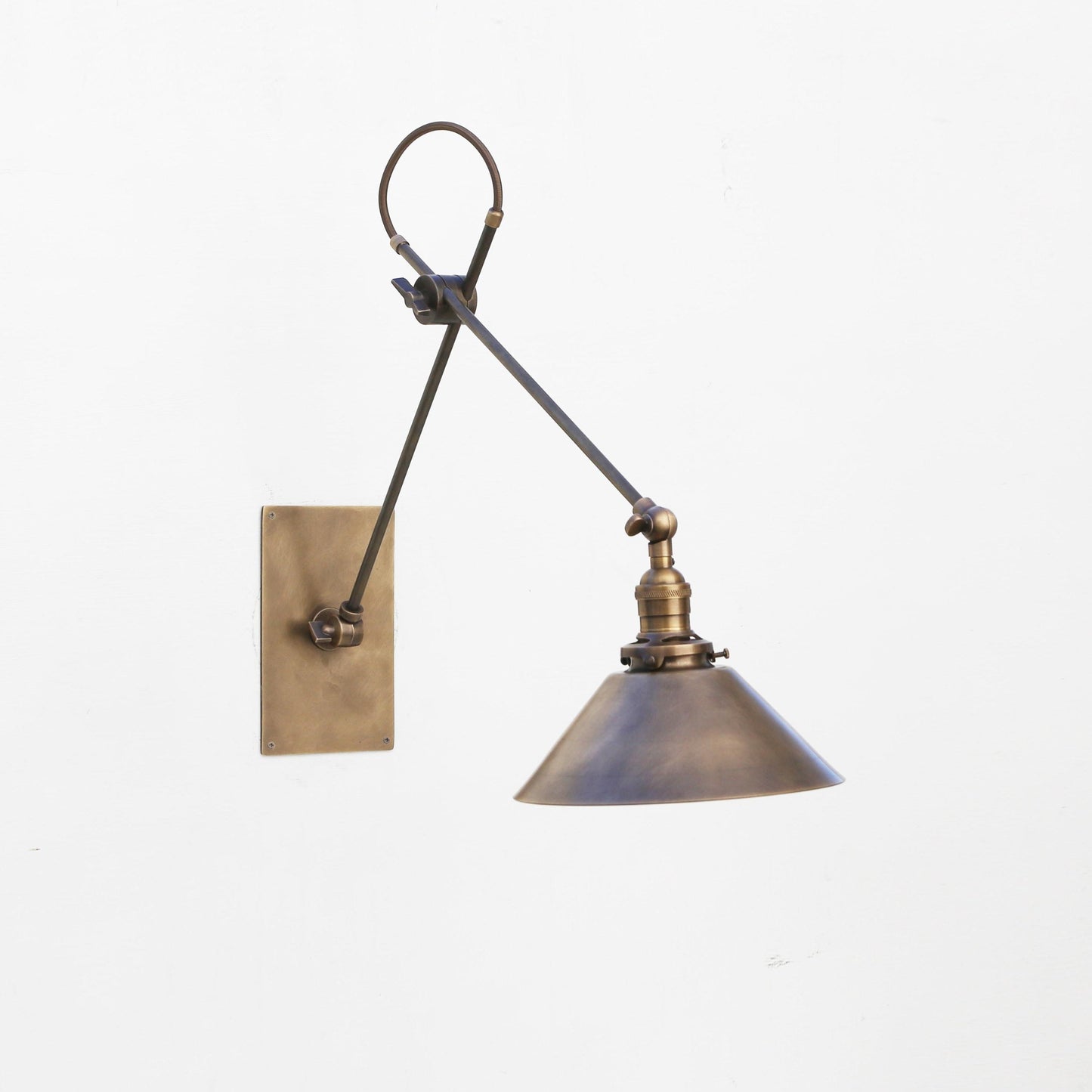 One-Light Adjustable Brass Sconce with 8-Inch Cone Shade