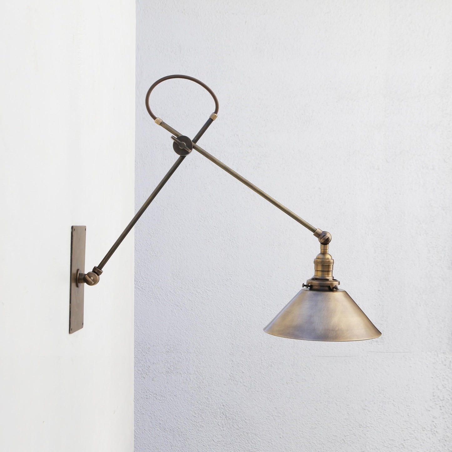 One-Light Adjustable Brass Sconce with 8-Inch Cone Shade
