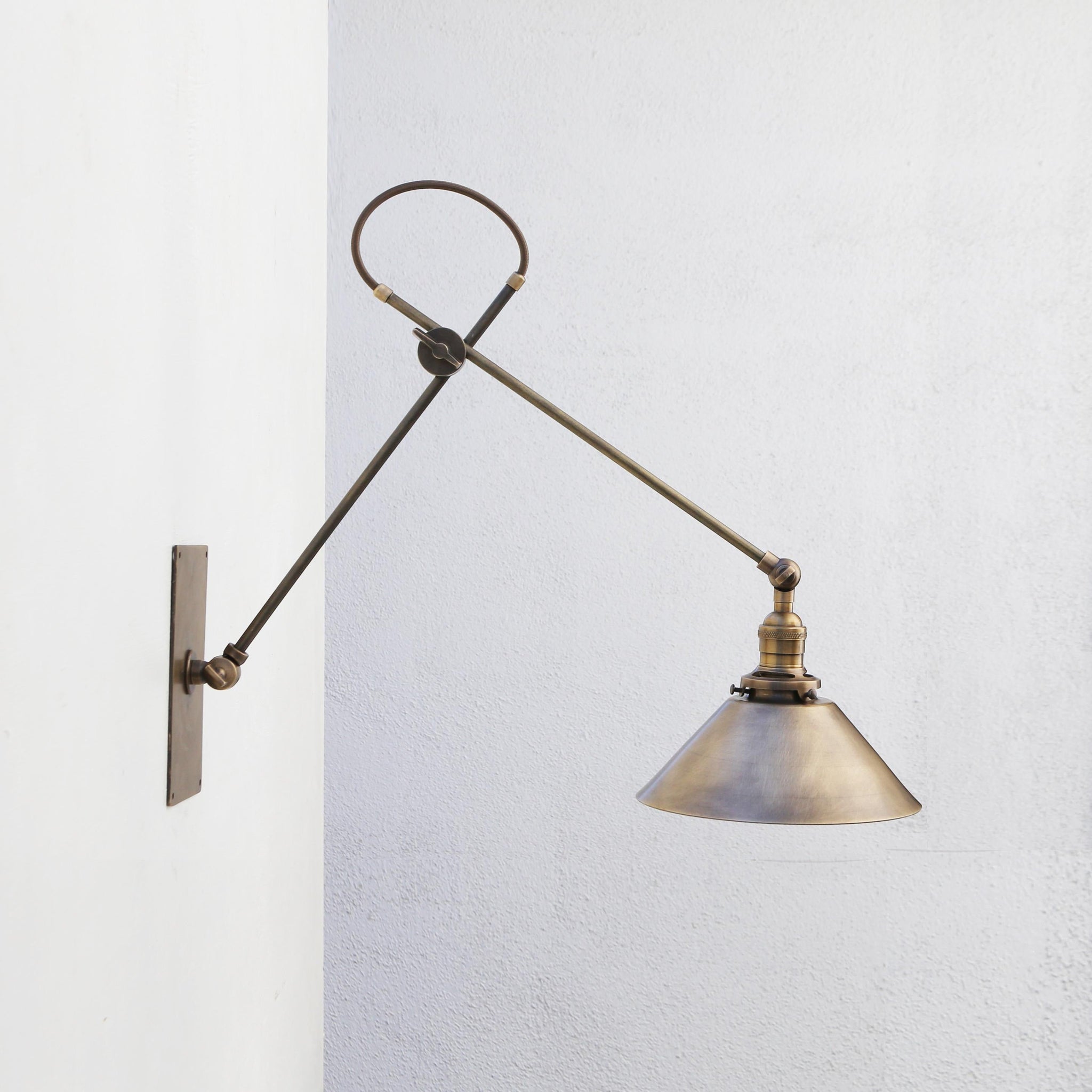One-Light Adjustable Brass Sconce with 8-Inch Cone Shade