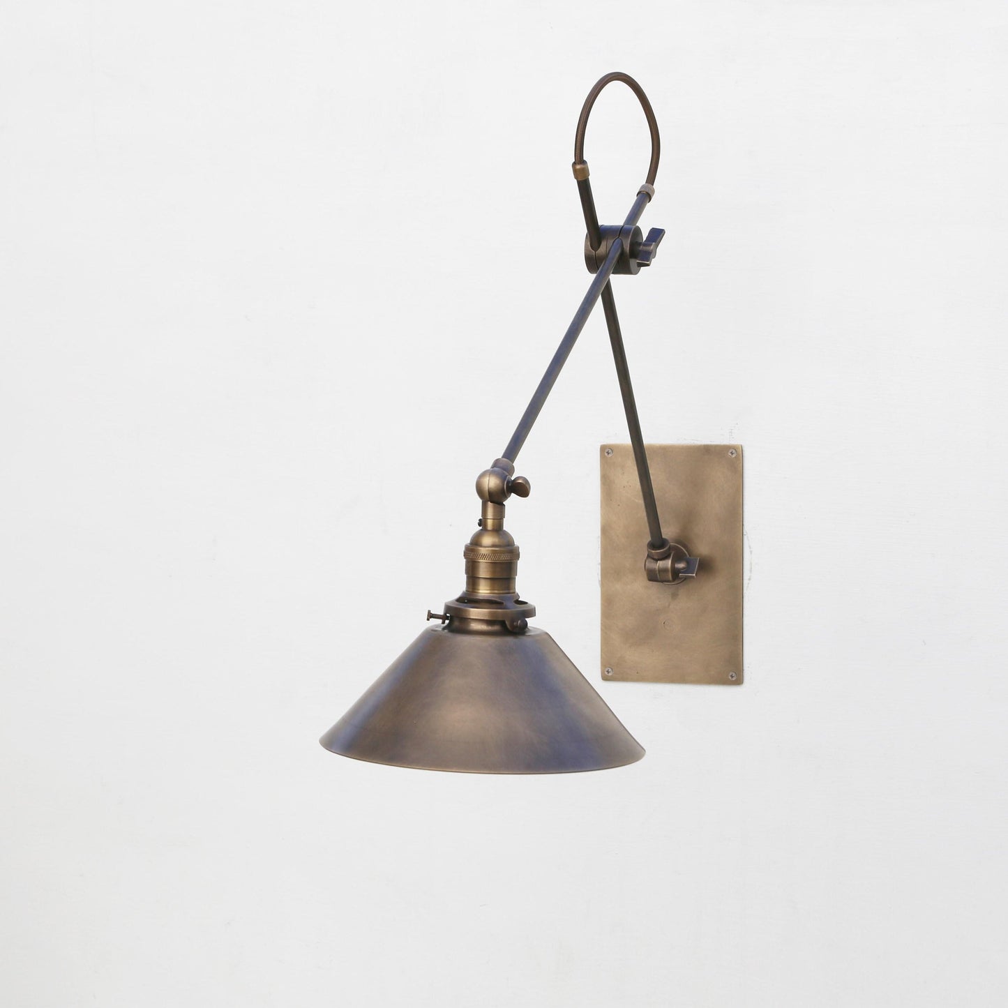 One-Light Adjustable Brass Sconce with 8-Inch Cone Shade