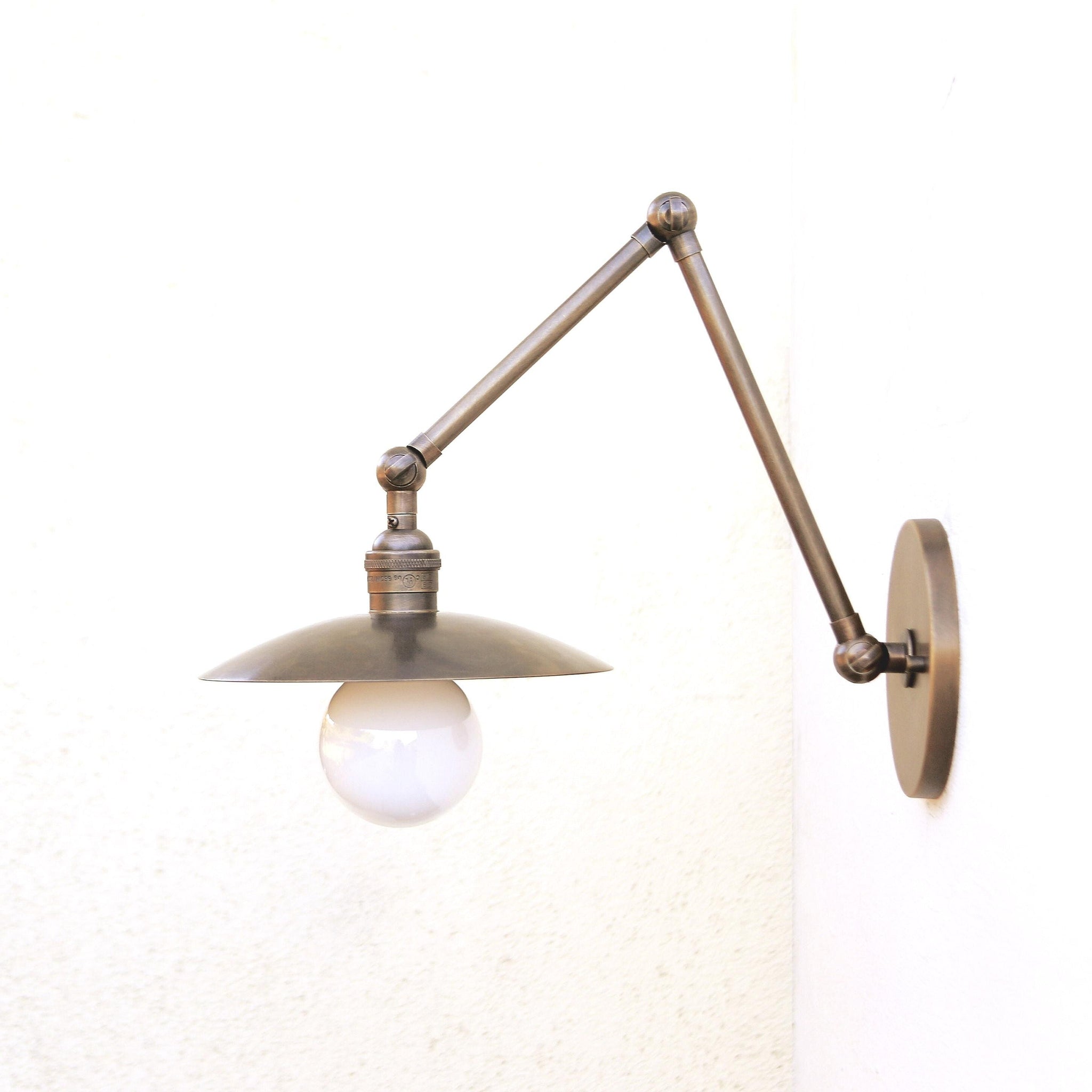One-Light Adjustable Swing Arm Wall Sconce with Flat Disc Shade