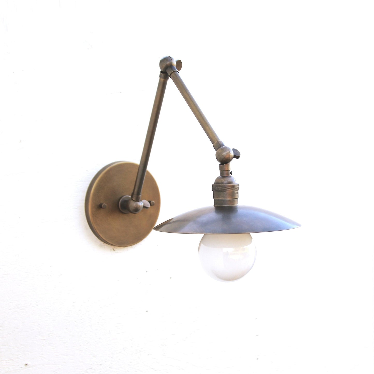 One-Light Adjustable Swing Arm Wall Sconce with Flat Disc Shade