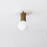 One-Light Alabaster Back Plate Sconce with Exposed Bulb