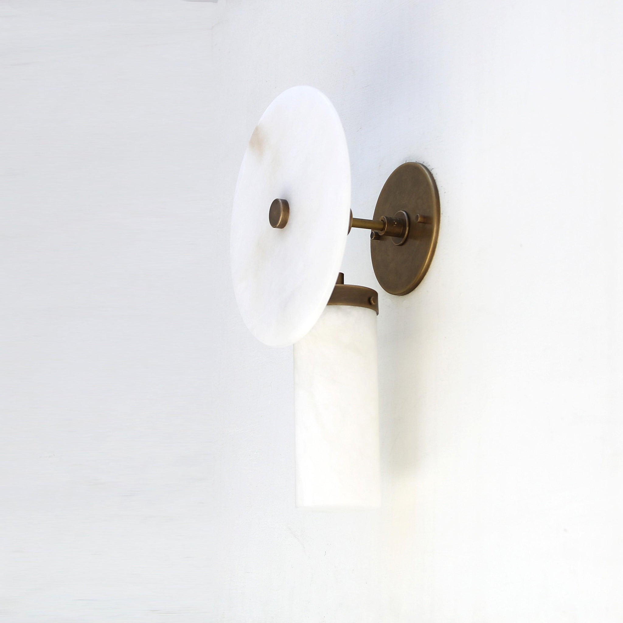 One-Light Alabaster Disc and Cylinder Wall Sconce