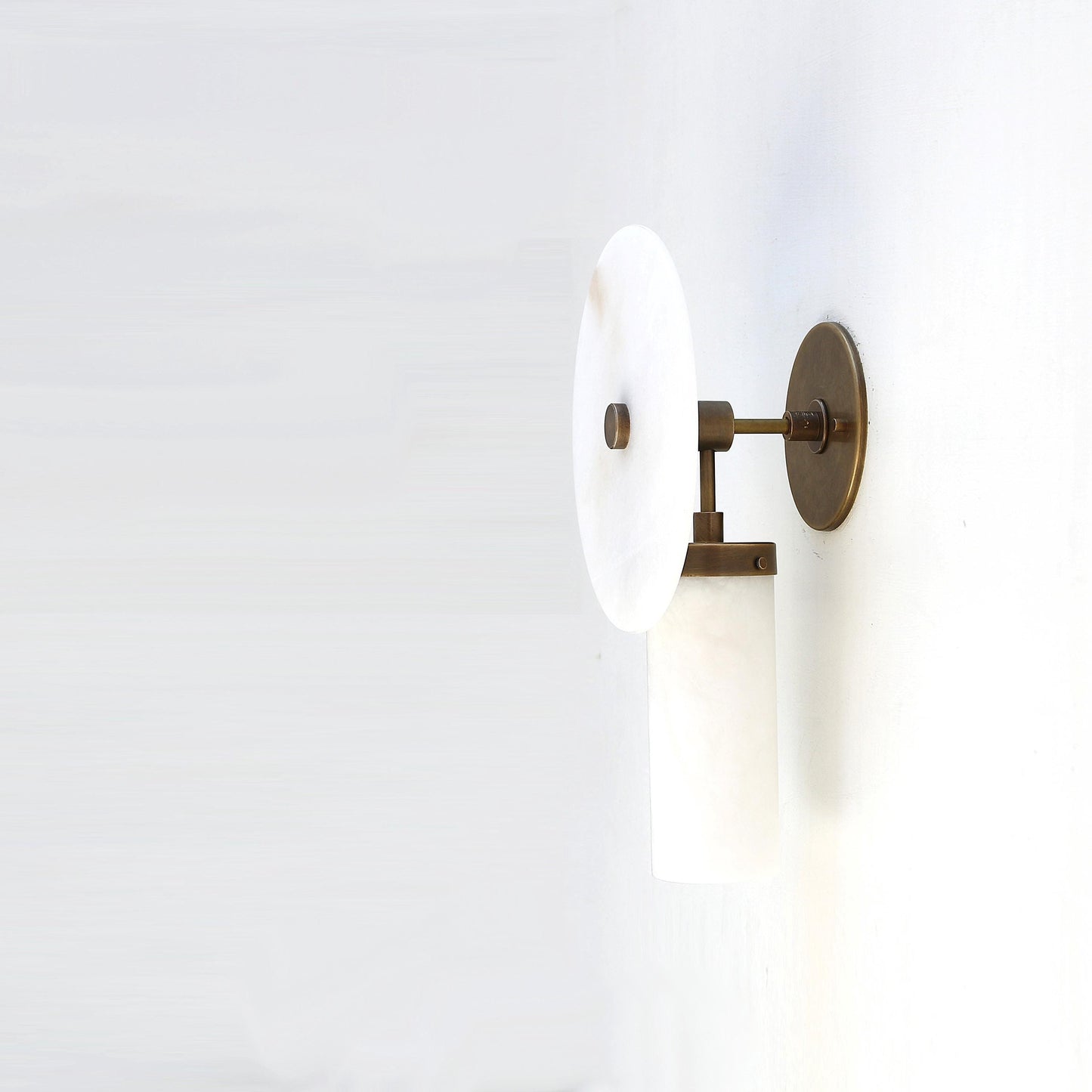 One-Light Alabaster Disc and Cylinder Wall Sconce