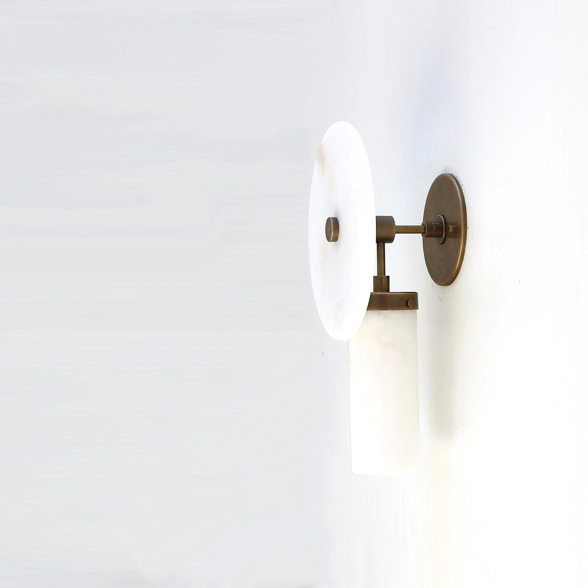 One-Light Alabaster Disc and Cylinder Wall Sconce