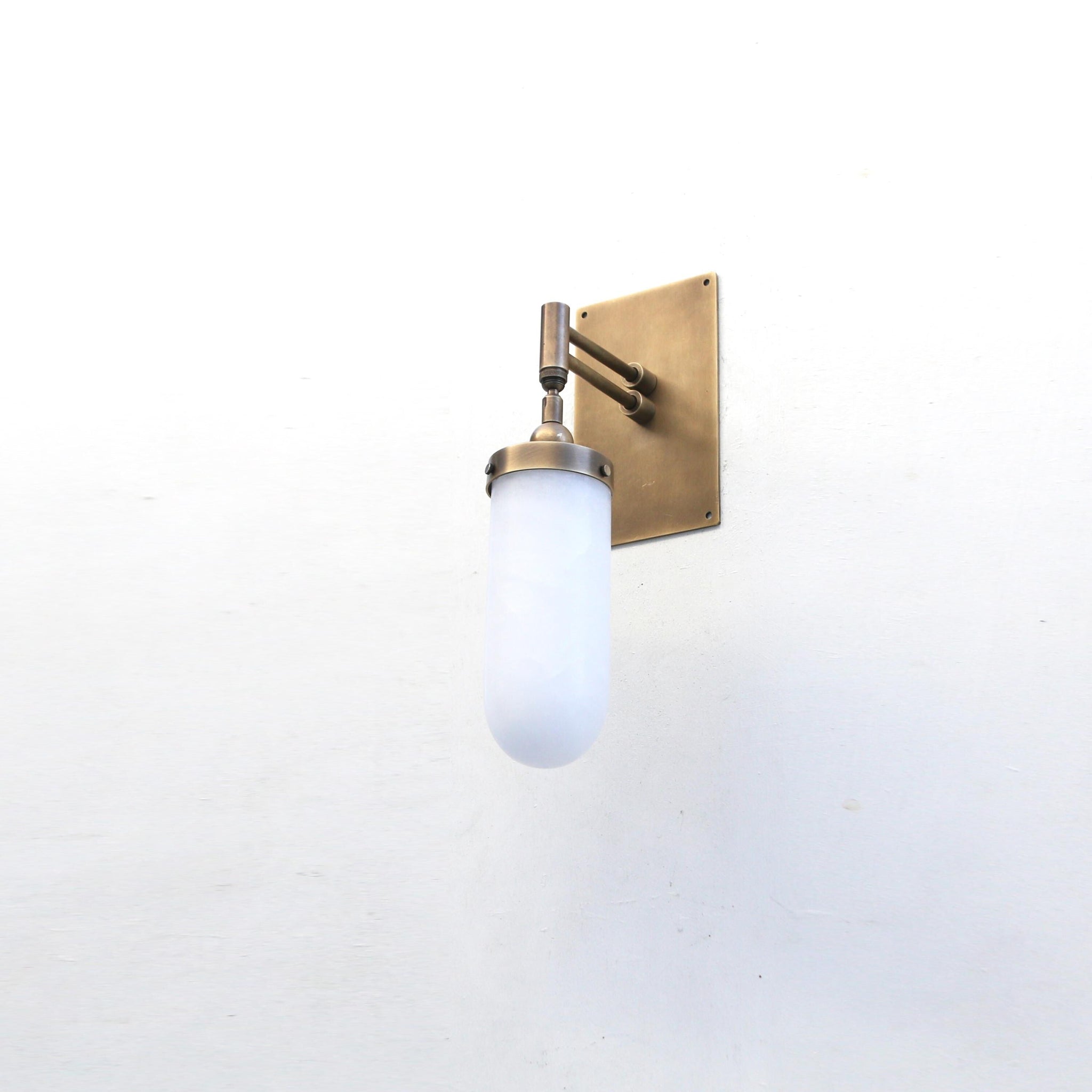 One-Light Alabaster Wall Sconce with Rectangular Brass Back Plate