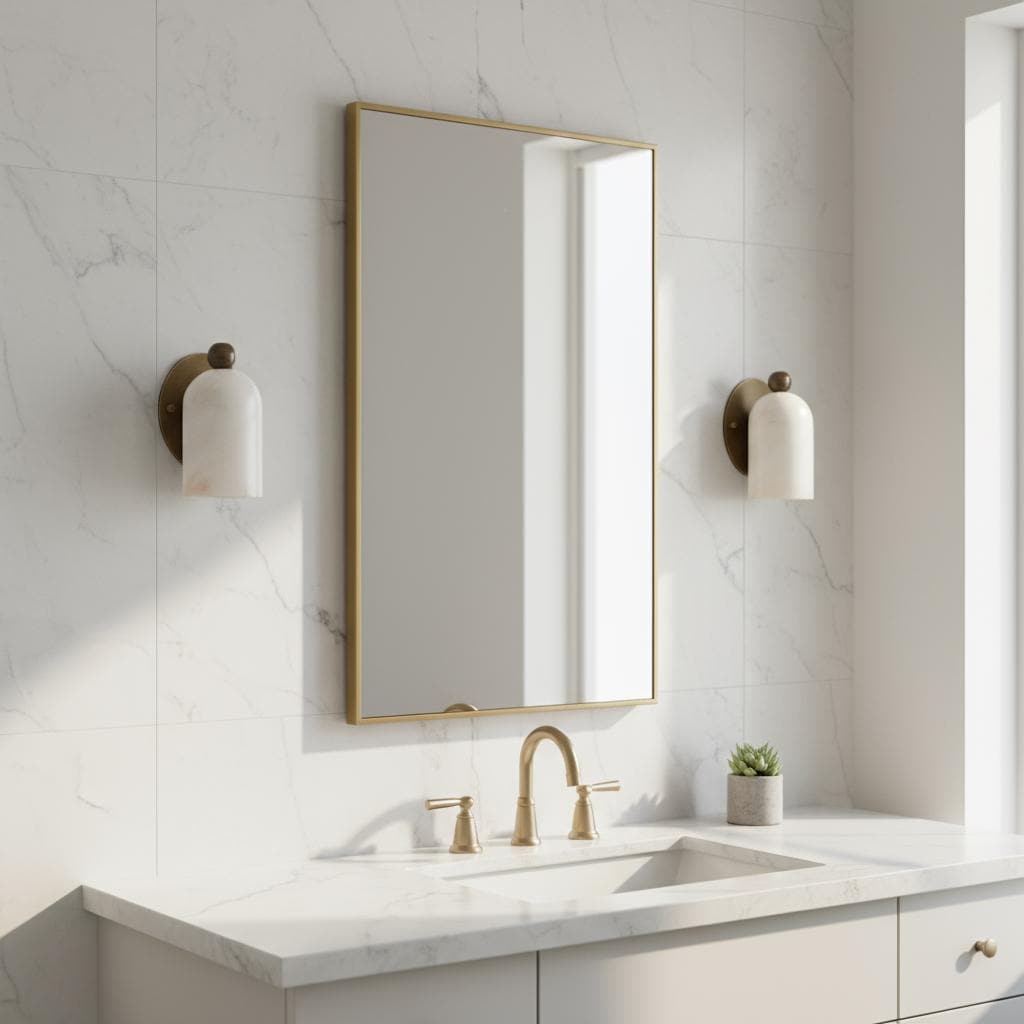 One-Light Alabaster Wall Sconce with Round Brass Backplate