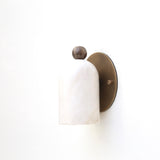 One-Light Alabaster Wall Sconce with Round Brass Backplate