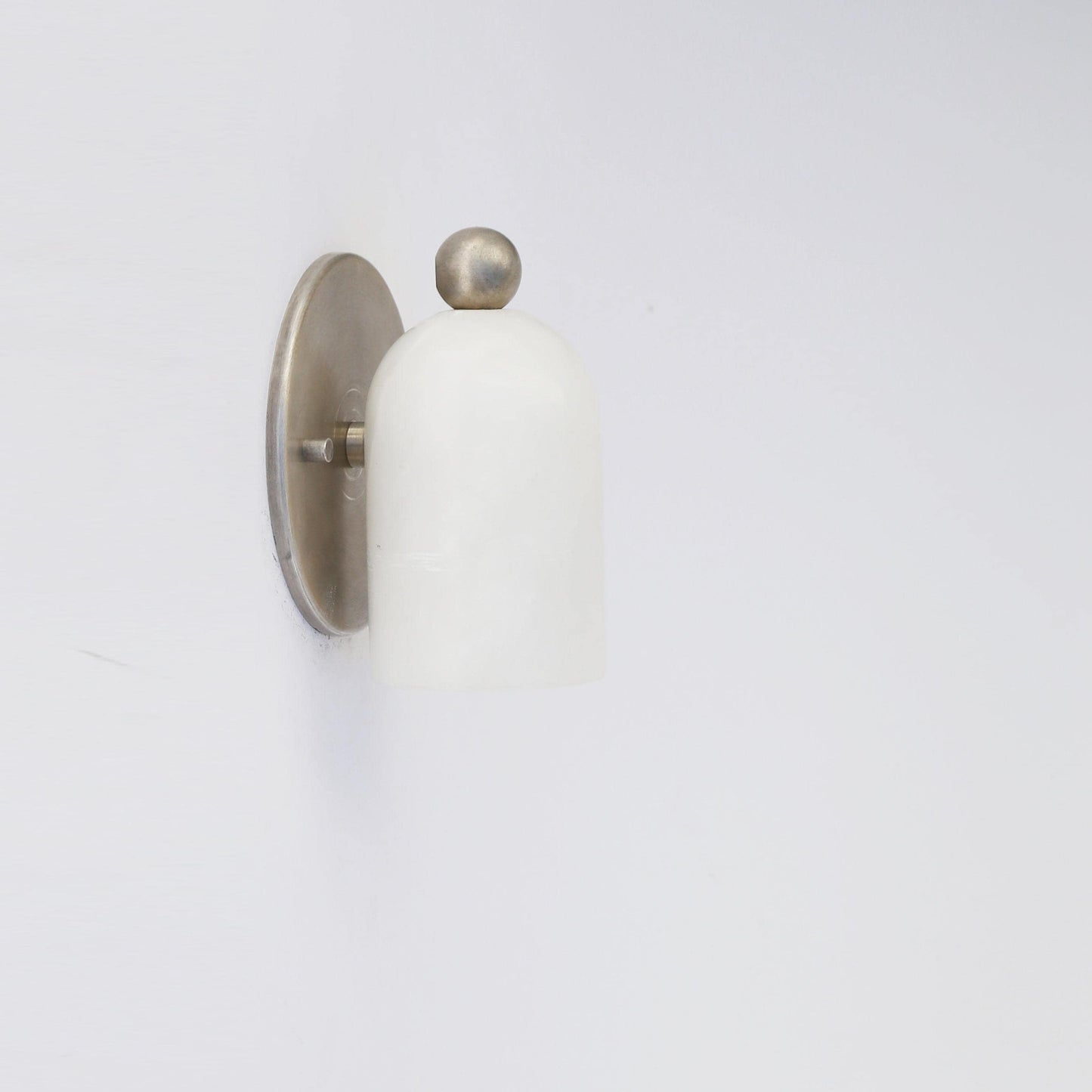 One-Light Alabaster Wall Sconce with Round Brass Backplate