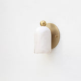 One-Light Alabaster Wall Sconce with Round Brass Backplate