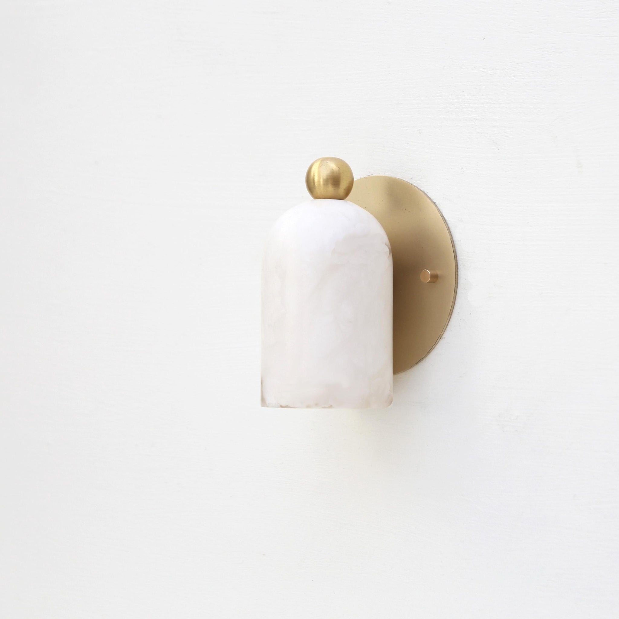 One-Light Alabaster Wall Sconce with Round Brass Backplate