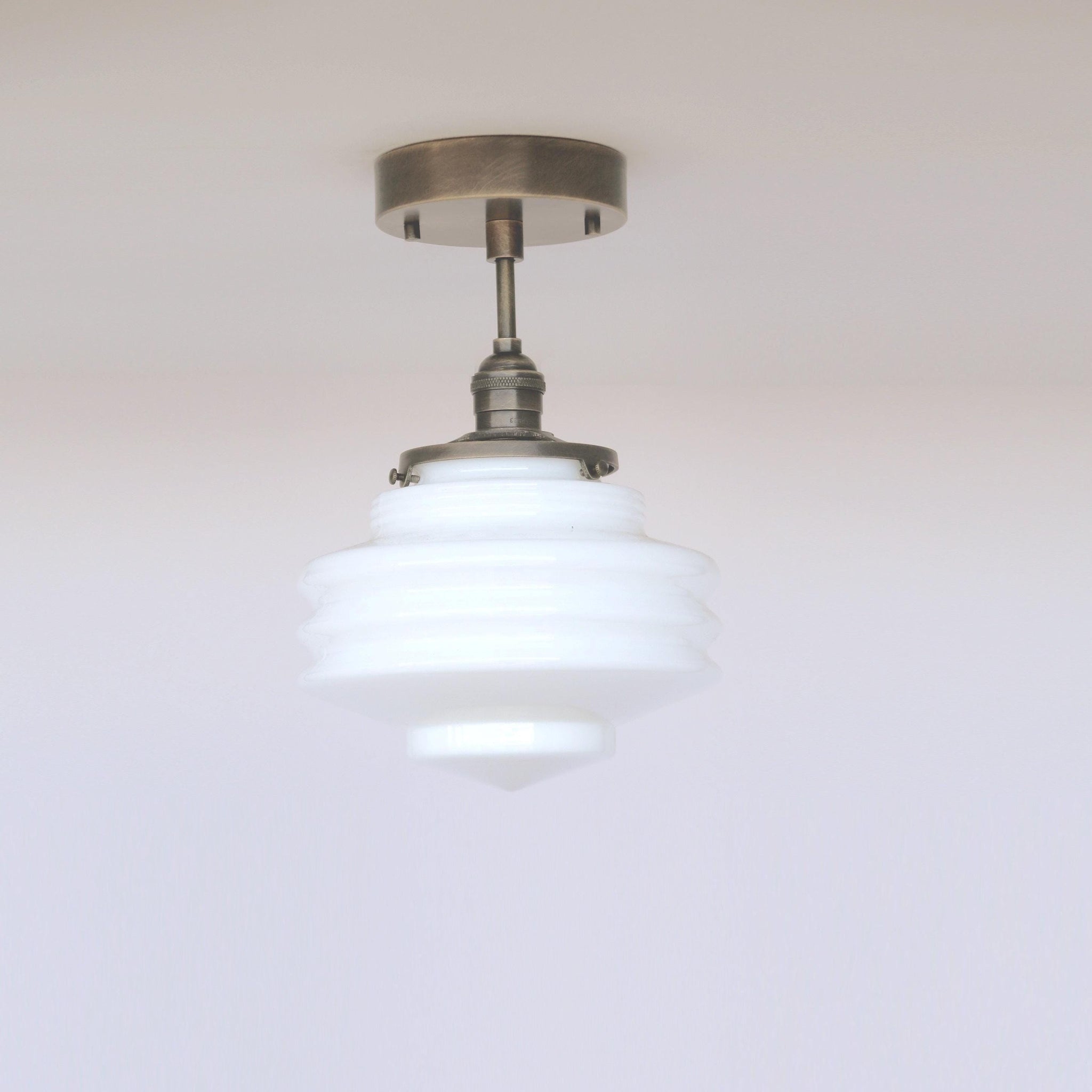 One-Light Art Deco Tiered Glass Semi-Flush Mount Ceiling Light