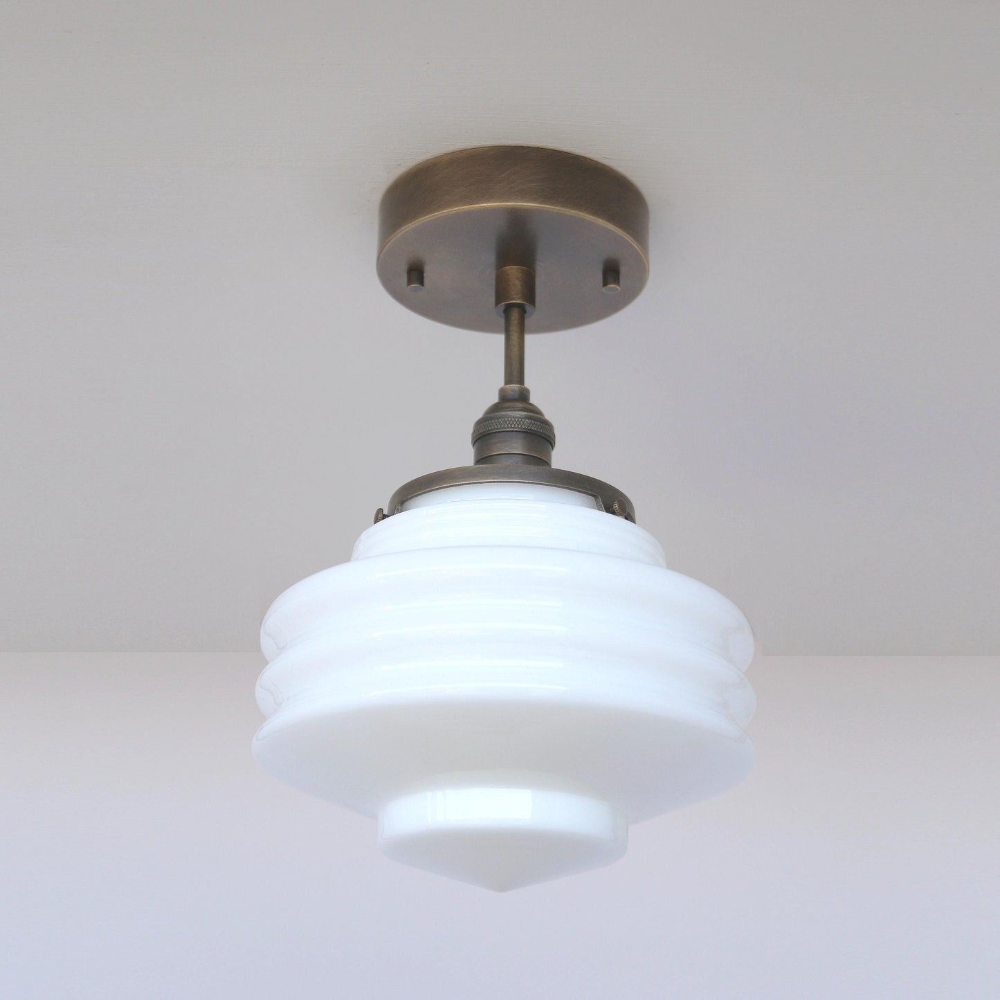 One-Light Art Deco Tiered Glass Semi-Flush Mount Ceiling Light