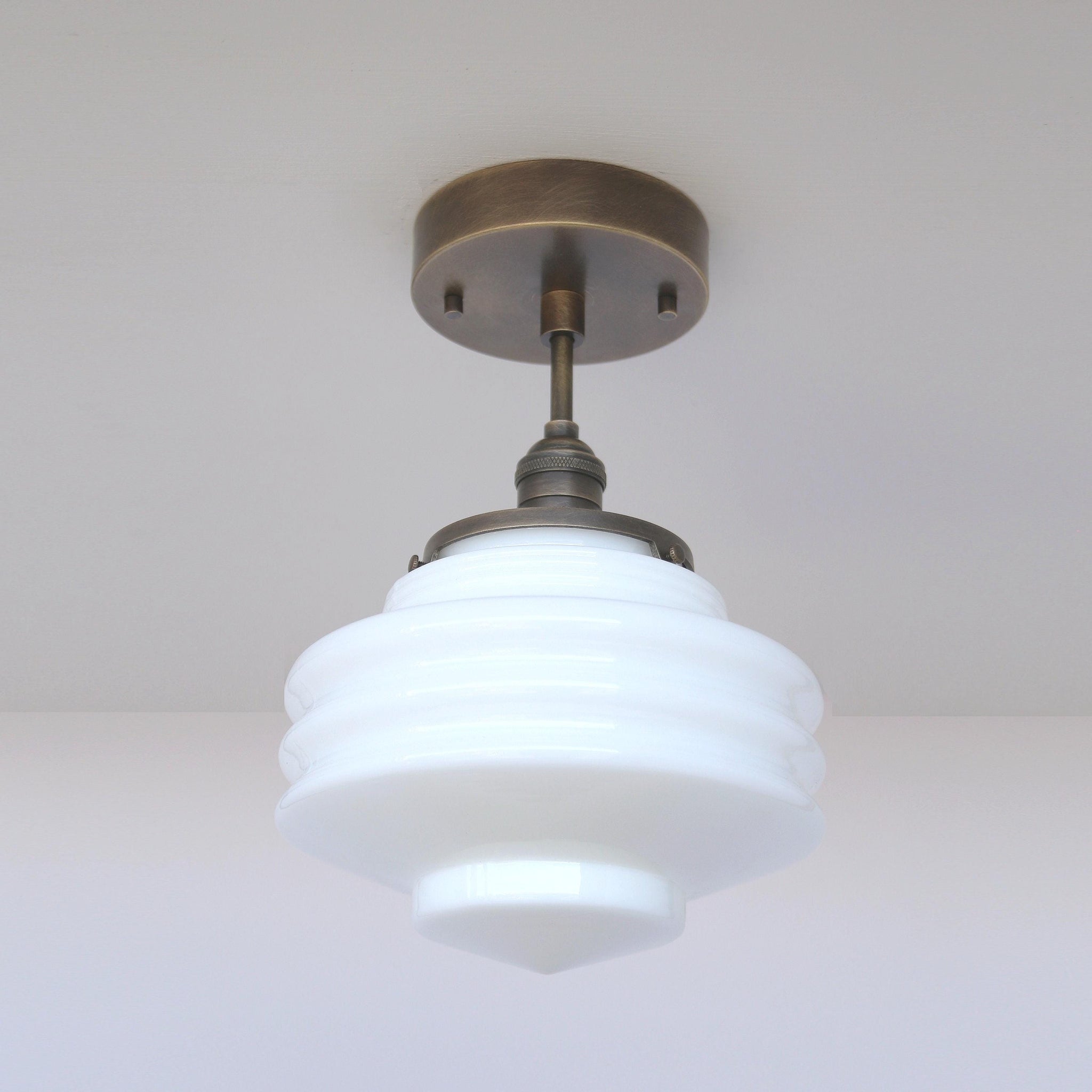 One-Light Art Deco Tiered Glass Semi-Flush Mount Ceiling Light